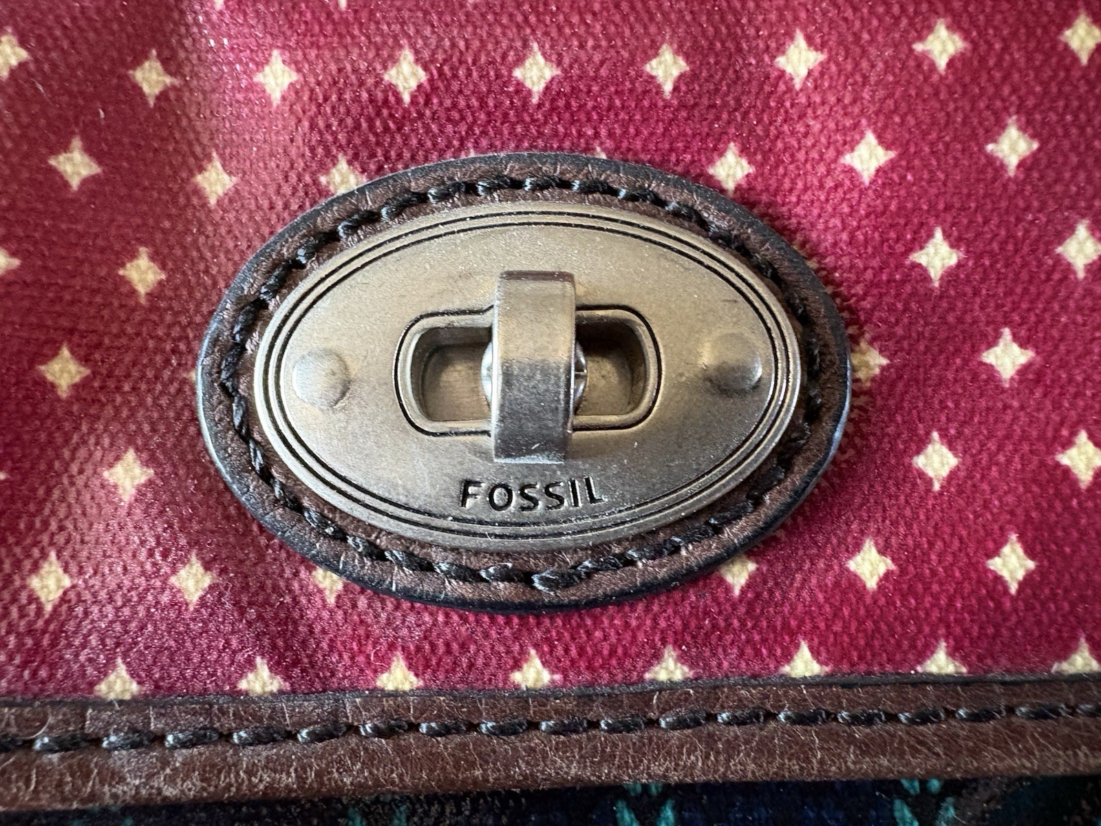 Fossil Multicolor Geometric Crossbody Bag Adjustable Strap Zip Snap Key Charm