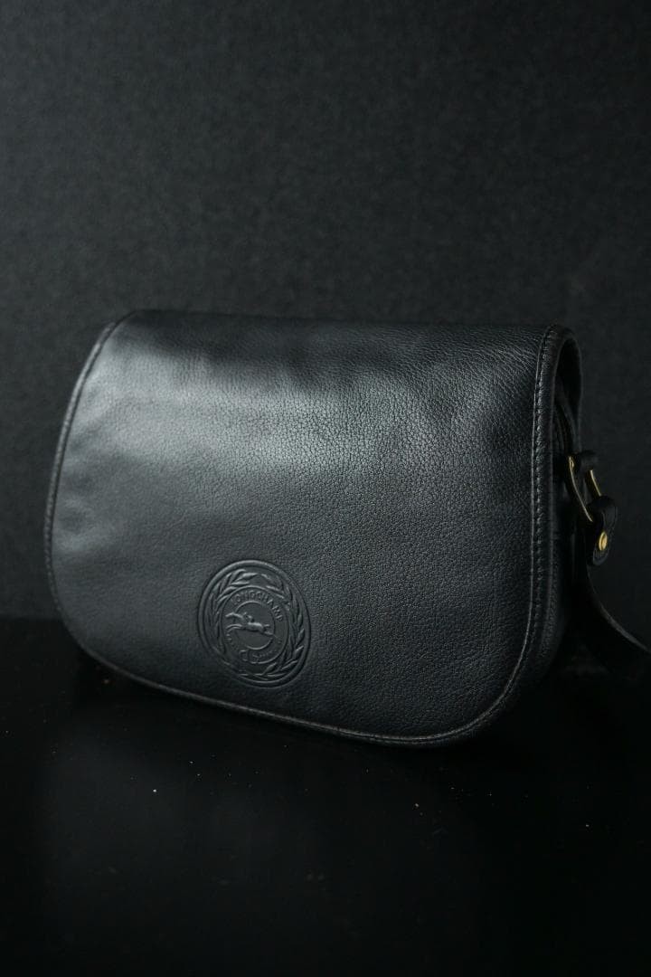 LONGCHAMP Leather Shoulder Bag Black Auth about 7.48 x 9.65 x 1.97 inches