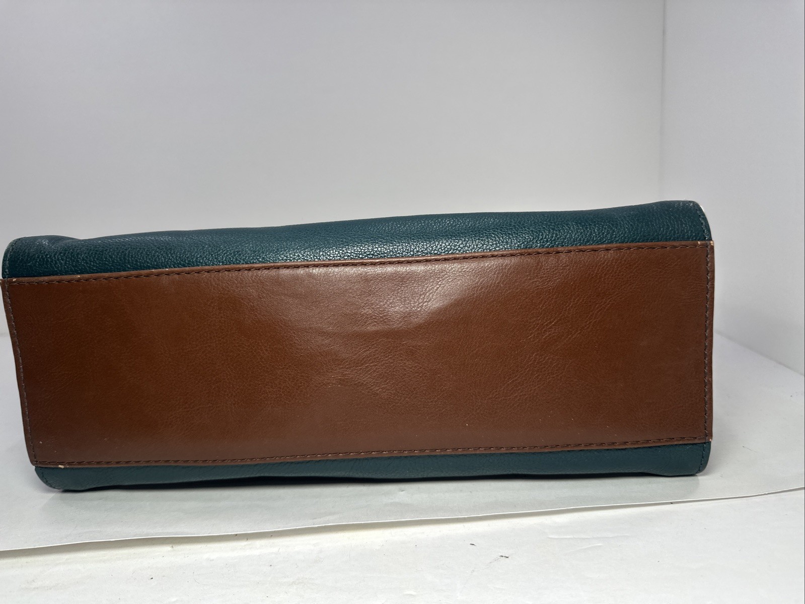 FOSSIL Claire Satchel Blue Brown Handbag Leather Zipper Double Handles Excellent