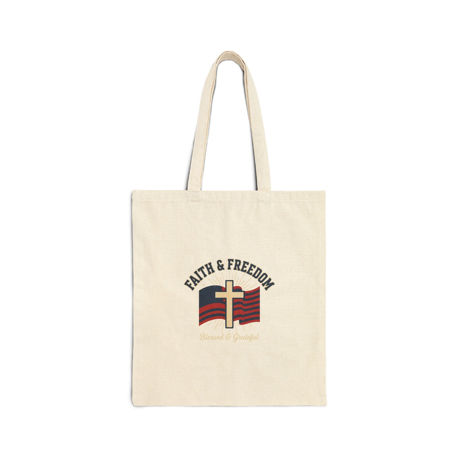 Faith & Freedom Cross Tote, patriotic faith-based vintage Americana, July 4th
