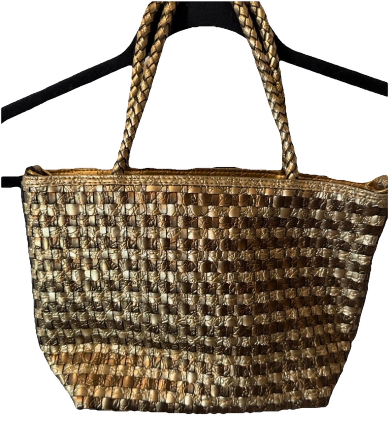 Vintage Warren Reed Woven HandBag gold weave metallic faux leather