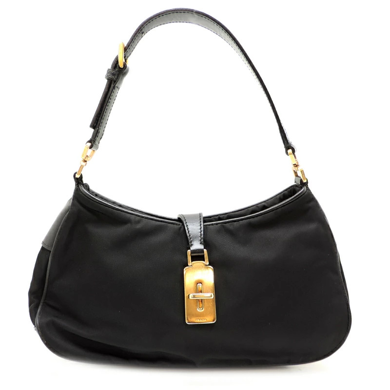 PRADA Tessuto Nylon Black Shoulder Bag Handbag Hobo Vintage Nero Triangle Logo