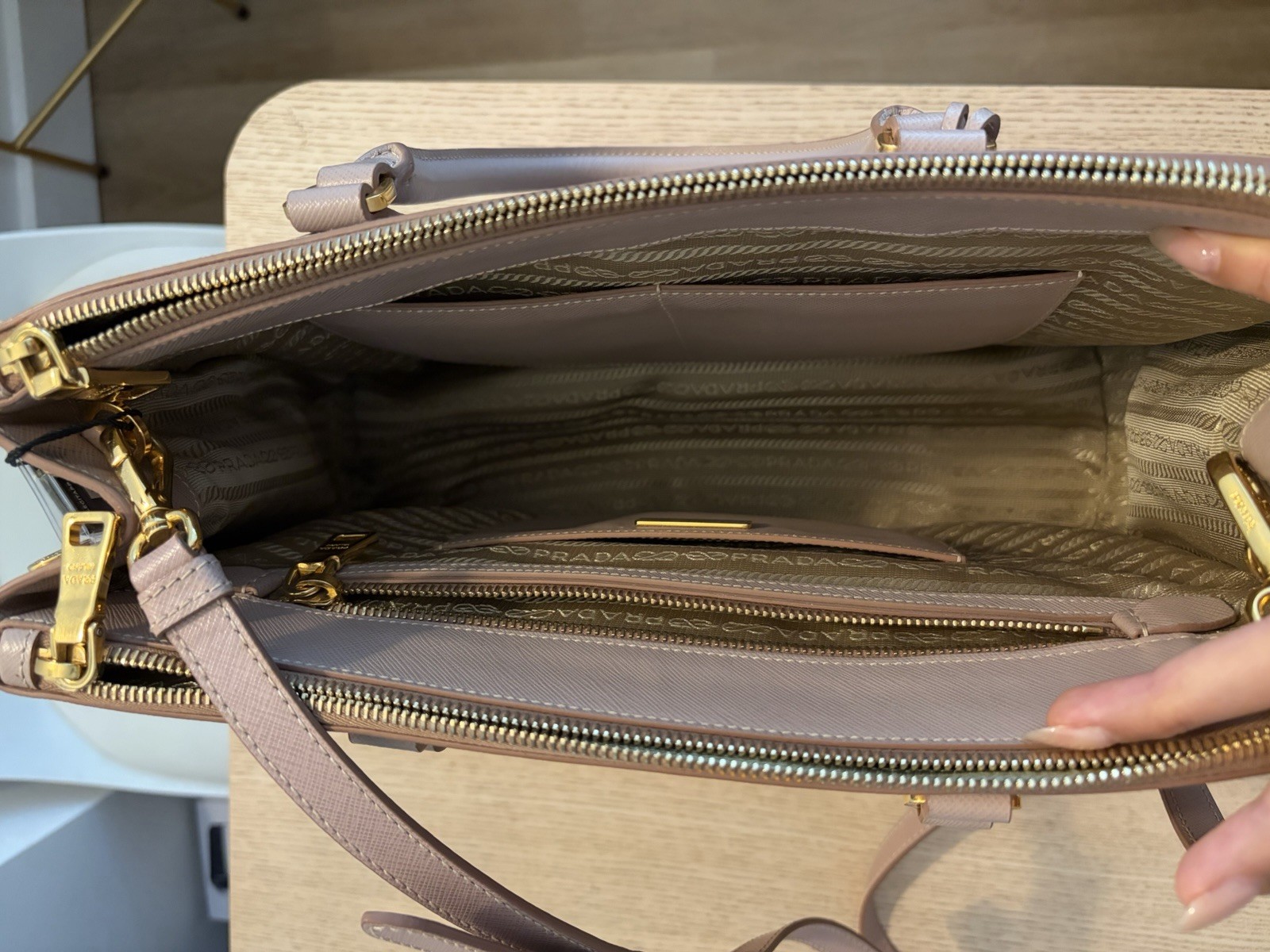 PRADA Galleria Saffiano Leather Bag Large Maeve Beige Gold Hardware