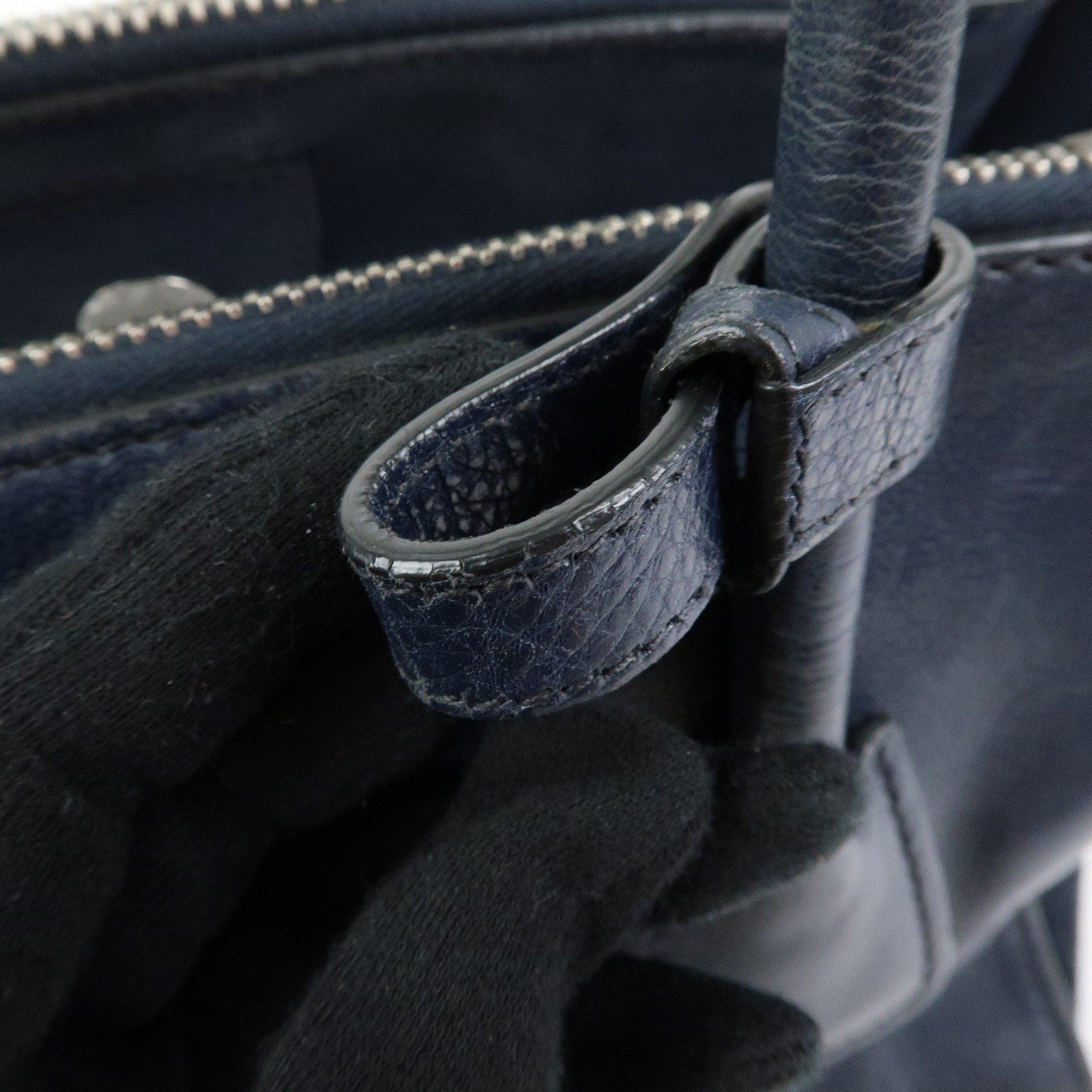 PRADA Triangle Logo Leather 2Way Bag Tote Bag Hand Bag Navy B2625M Auth Used F/S