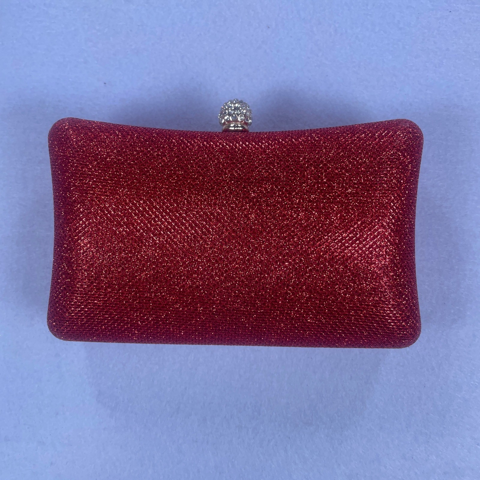 Red Glitter Evening Clutch Bag Rhinestone Orb Clasp Minaudiere Wedding Prom