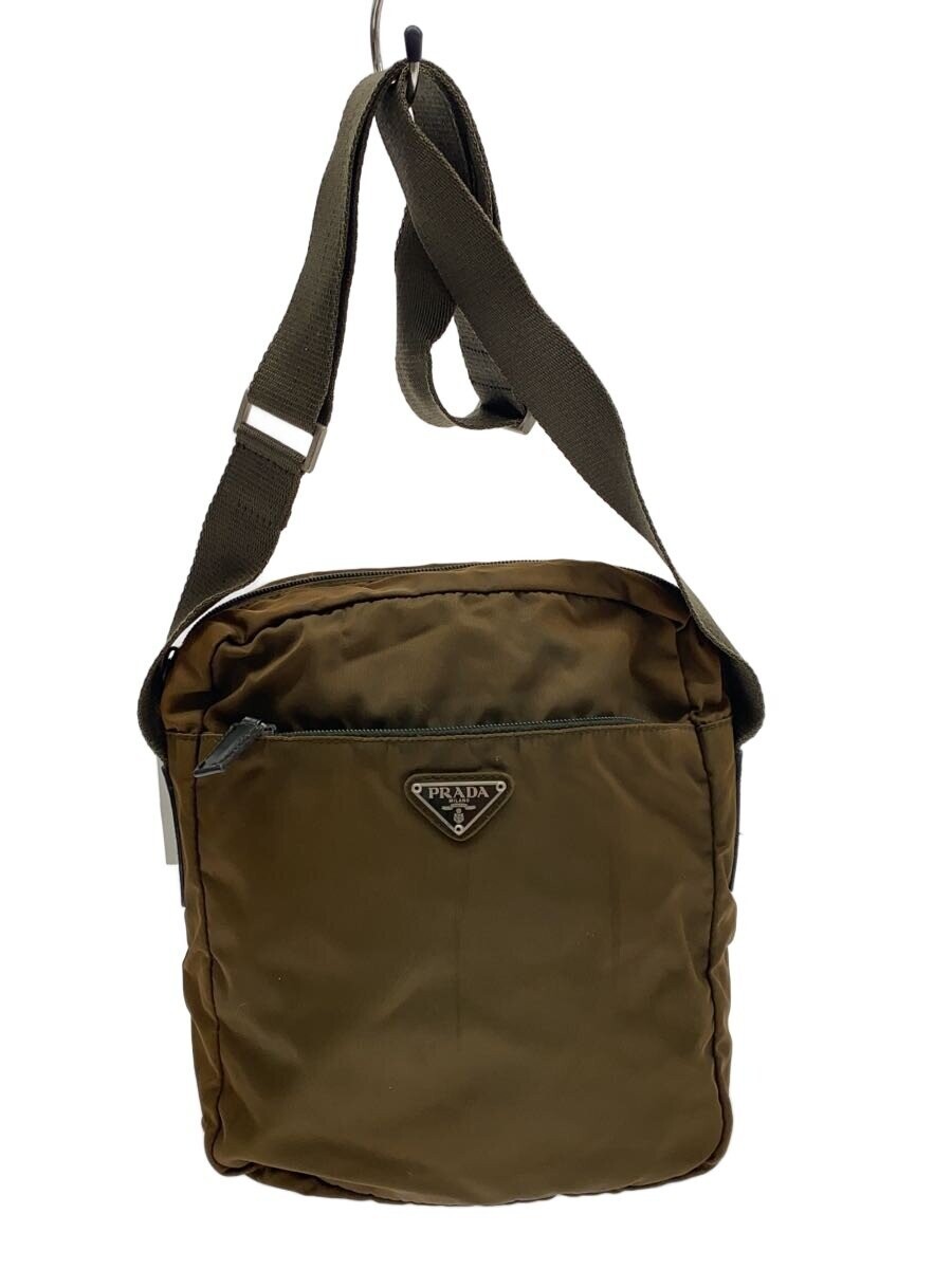 PRADA Nylon Shoulder Bag Khaki B7370 Solid Women Woven 23x25x7cm