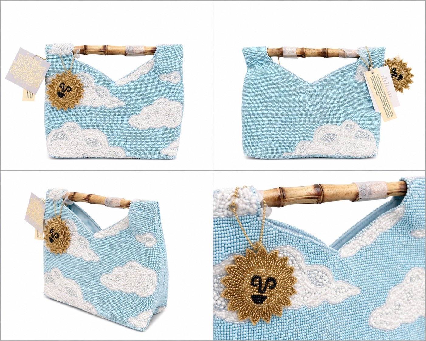 NWT Beaded Cloud ☁️ Purse Bamboo Handle Sky Blue Whimsical Shoulder Bag
