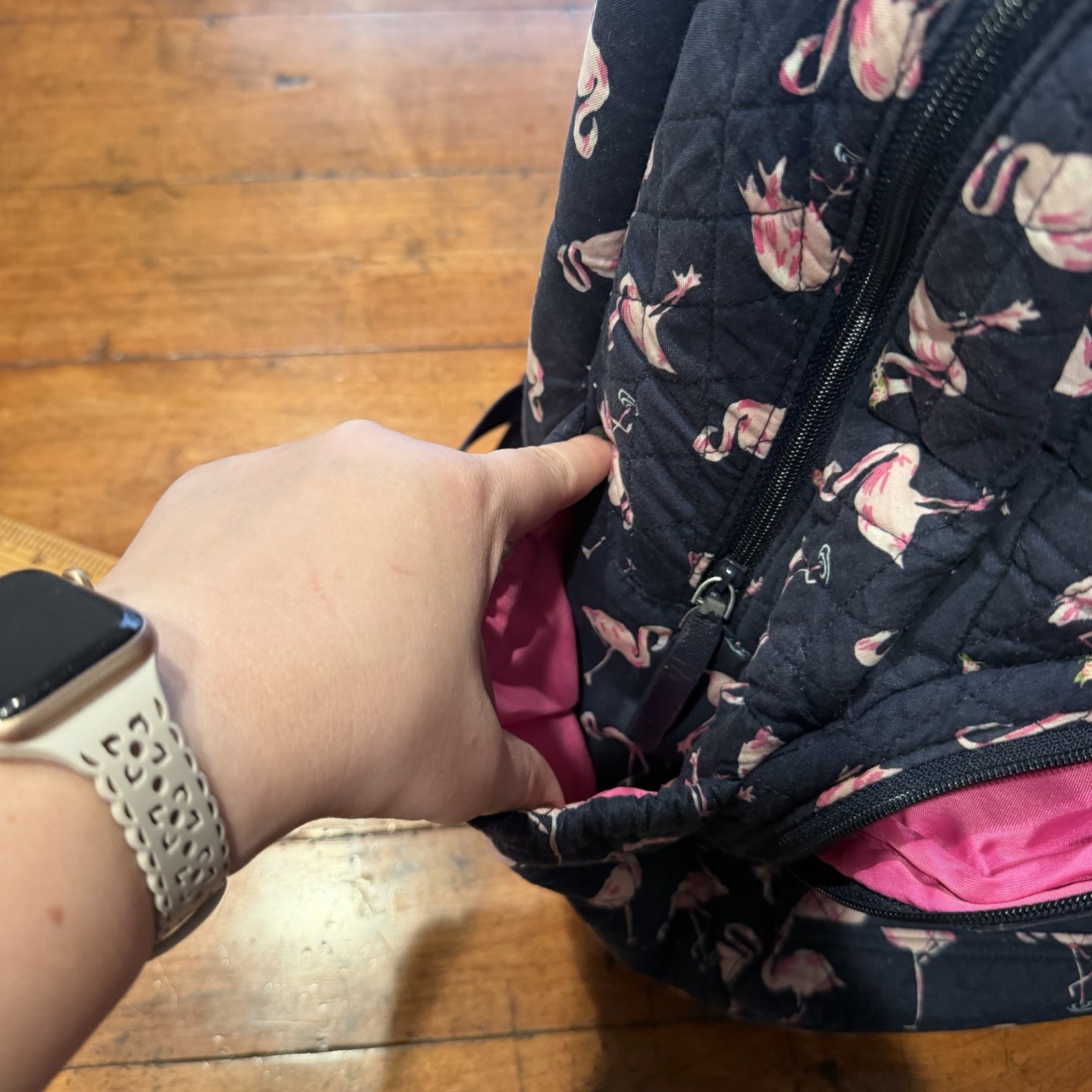 Vera Bradley Flamingo Fiesta Quilted Essential Compact Backpack 18 Inches
