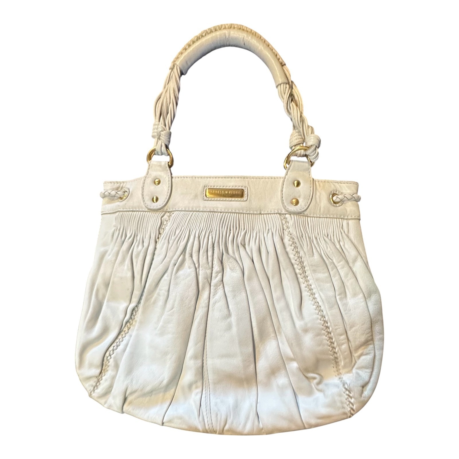 VTG Isabella Fiore Handbag White Pleated Leather Braided Shoulder Strap Magnet