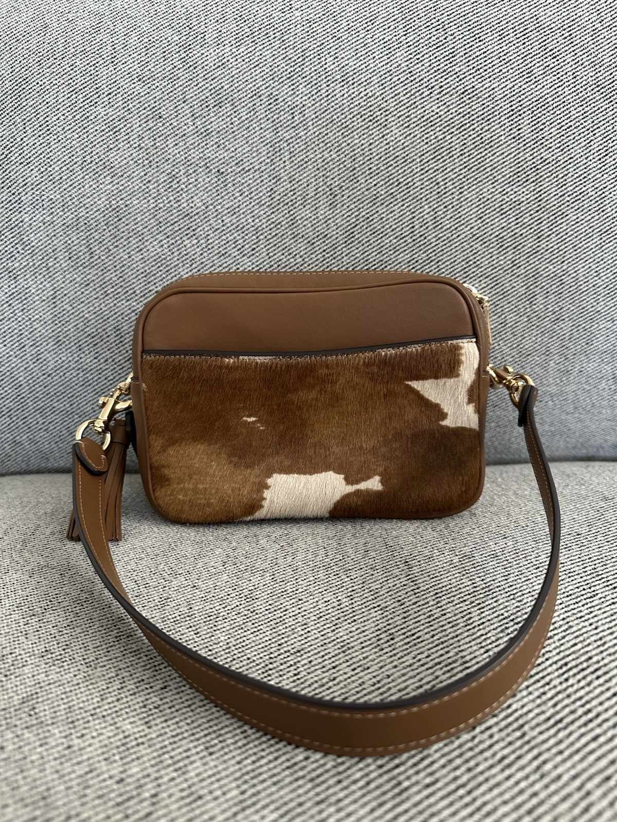 NWT Coach Mini Carey Crossbody Bag Haircalf With Cow Print CEK71 Gold/Cow Multi