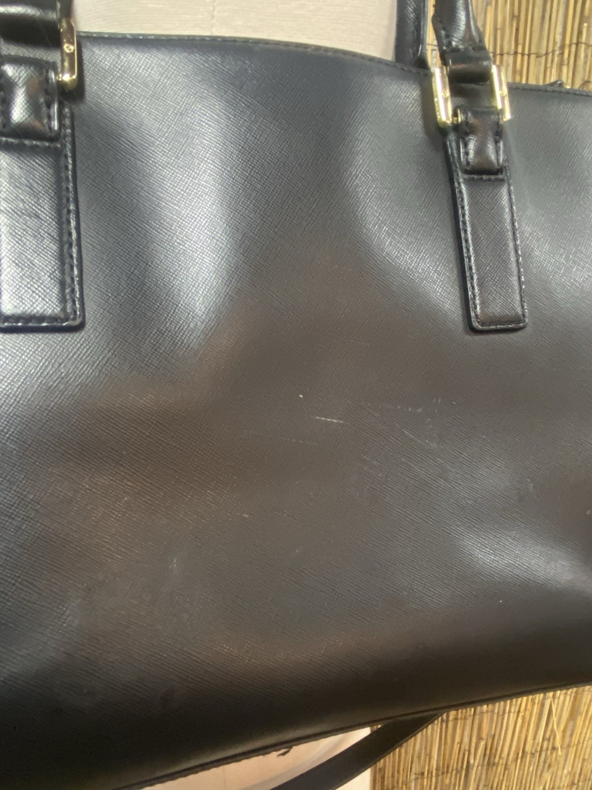 Tory Burch black saffiano leather tote bag large satchel gold hardware