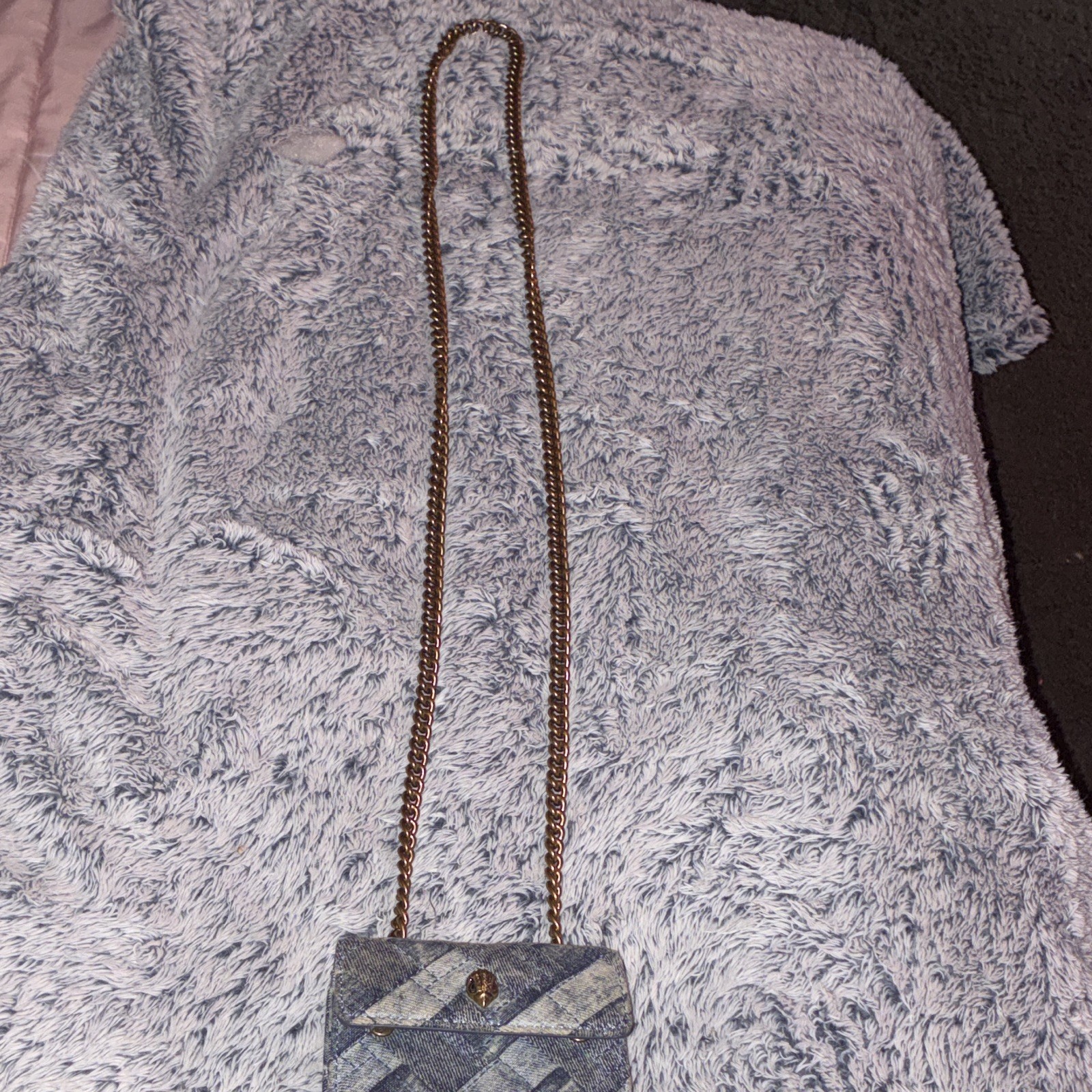 Kurt Geiger Mini Blue Plaid Crossbody Bag Gold Chain Strap Magnetic Closure