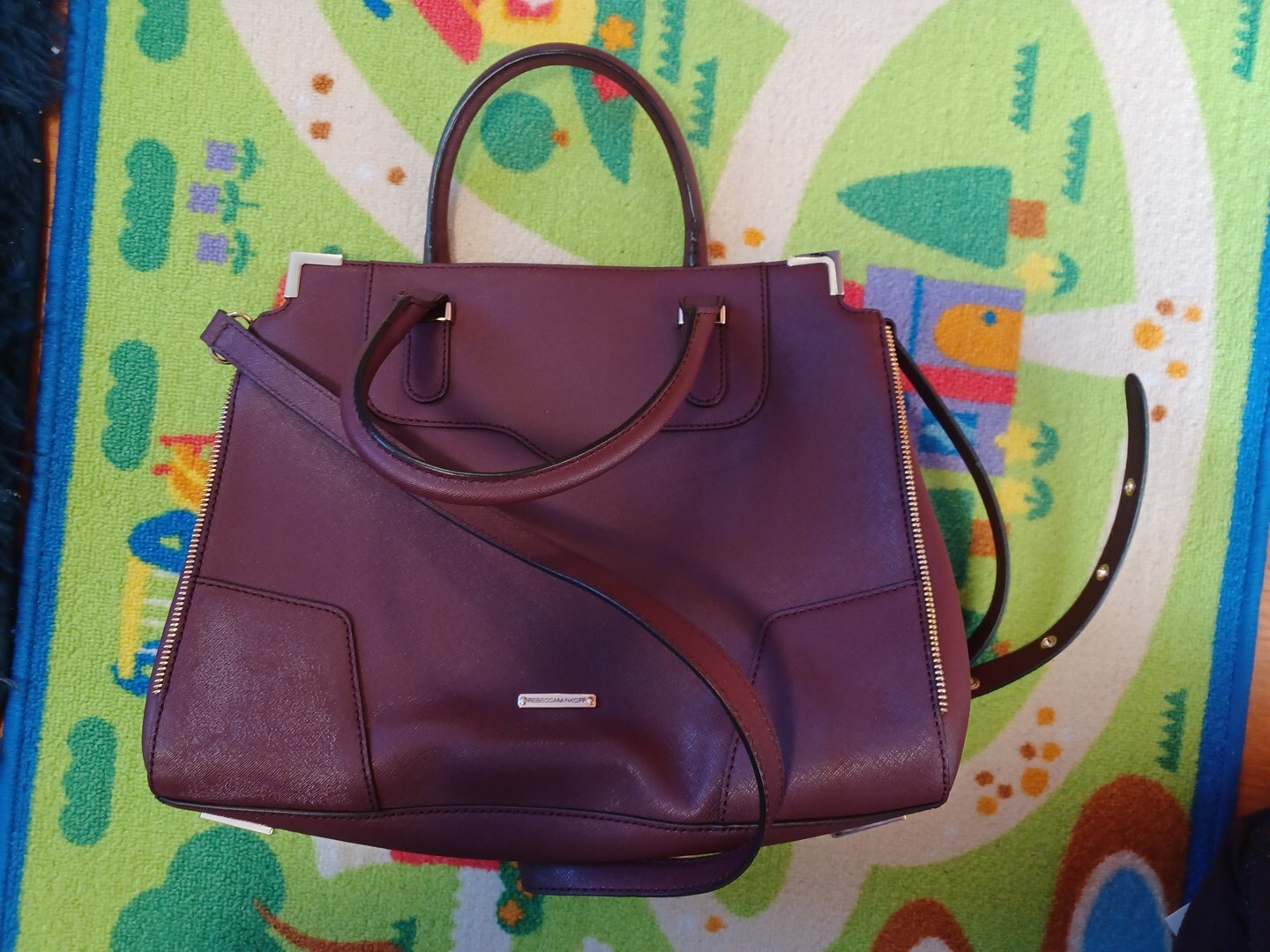 Rebecca Minkoff Purple Coated Leather Satchel Purse Crossbody Double Handle Bag