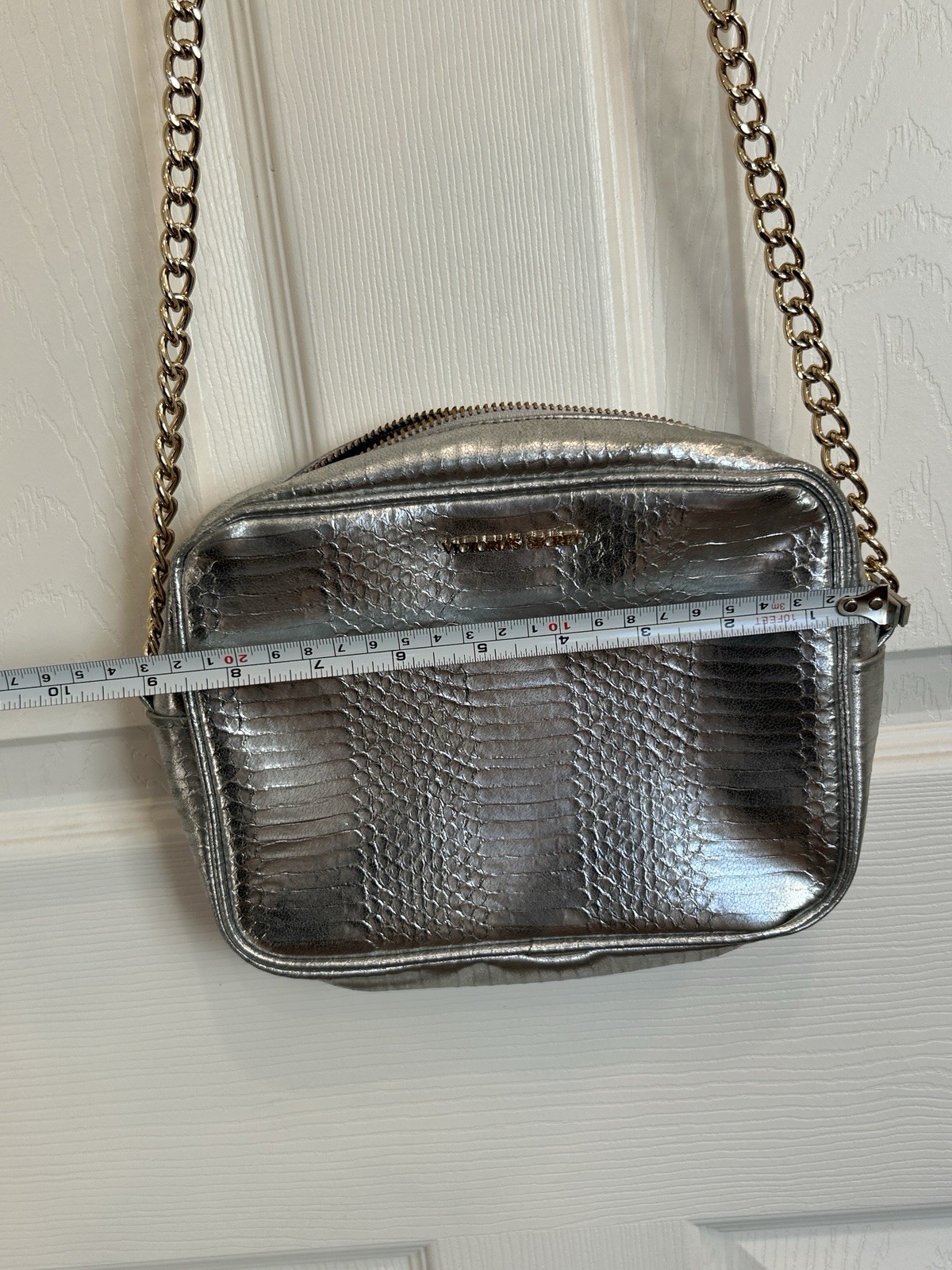 Victoria’s Secret Silver Metallic Gold Chain Strap Crossbody Bag Y2K Maximalism