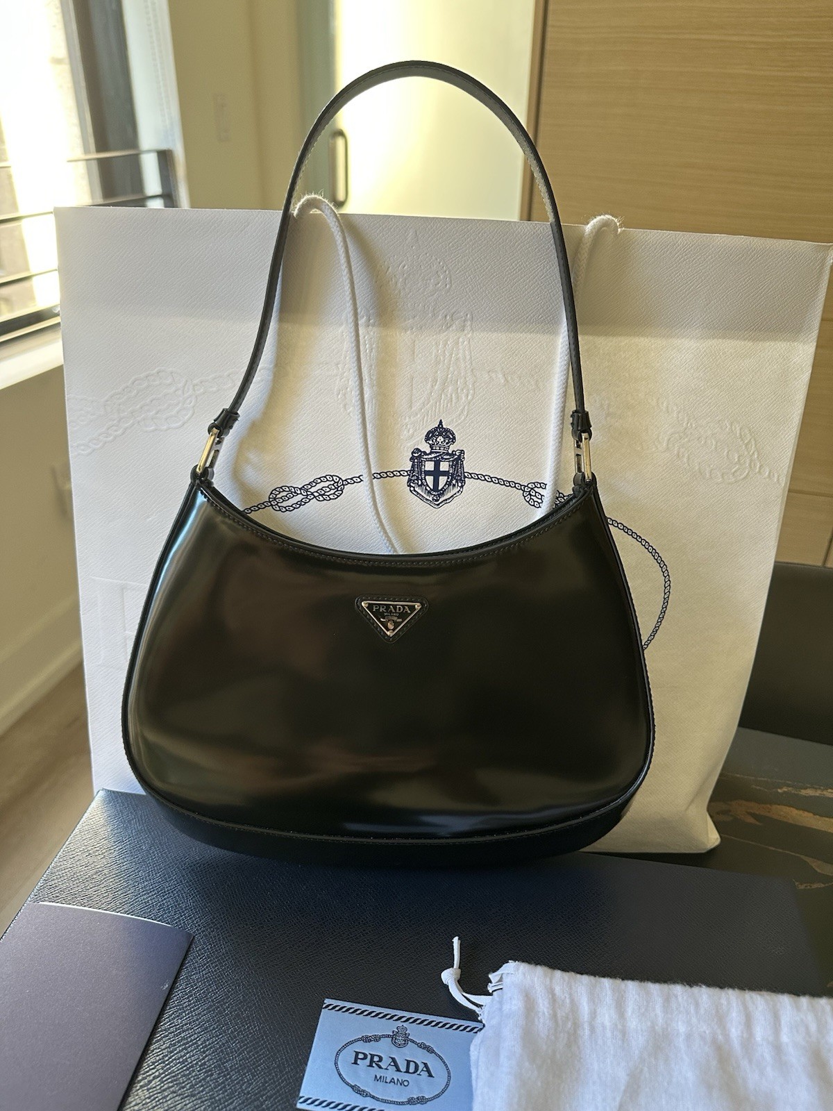 Prada Cleo Brushed Leather Shoulder Bag