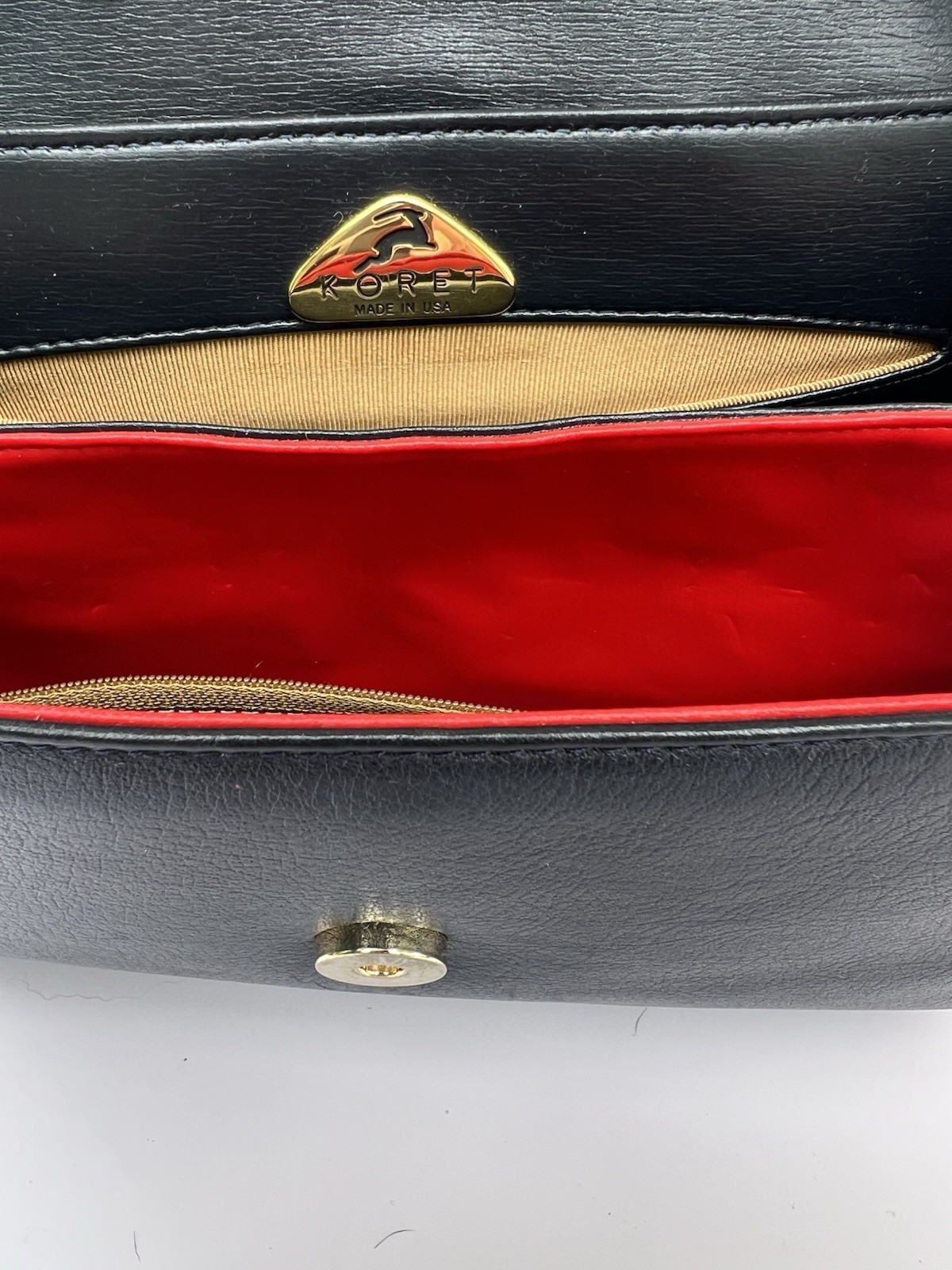 Koret Women’s Black Shoulder Bag, Gold Hardware, Red Lining, Snap Buckle