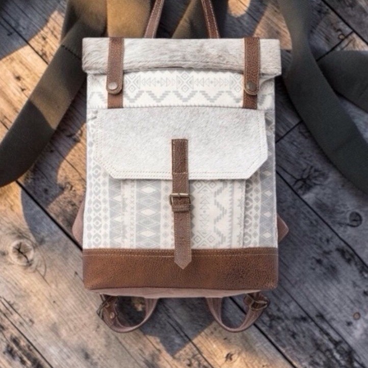 Classy Backpack Bag Myra Bag Canvas & Leather Roll-Top – Cream and Brown