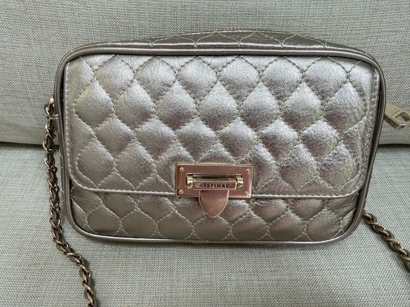 Aspinal of London Zip Top Lottie Bag – Old Gold Nappa Leather – See Description