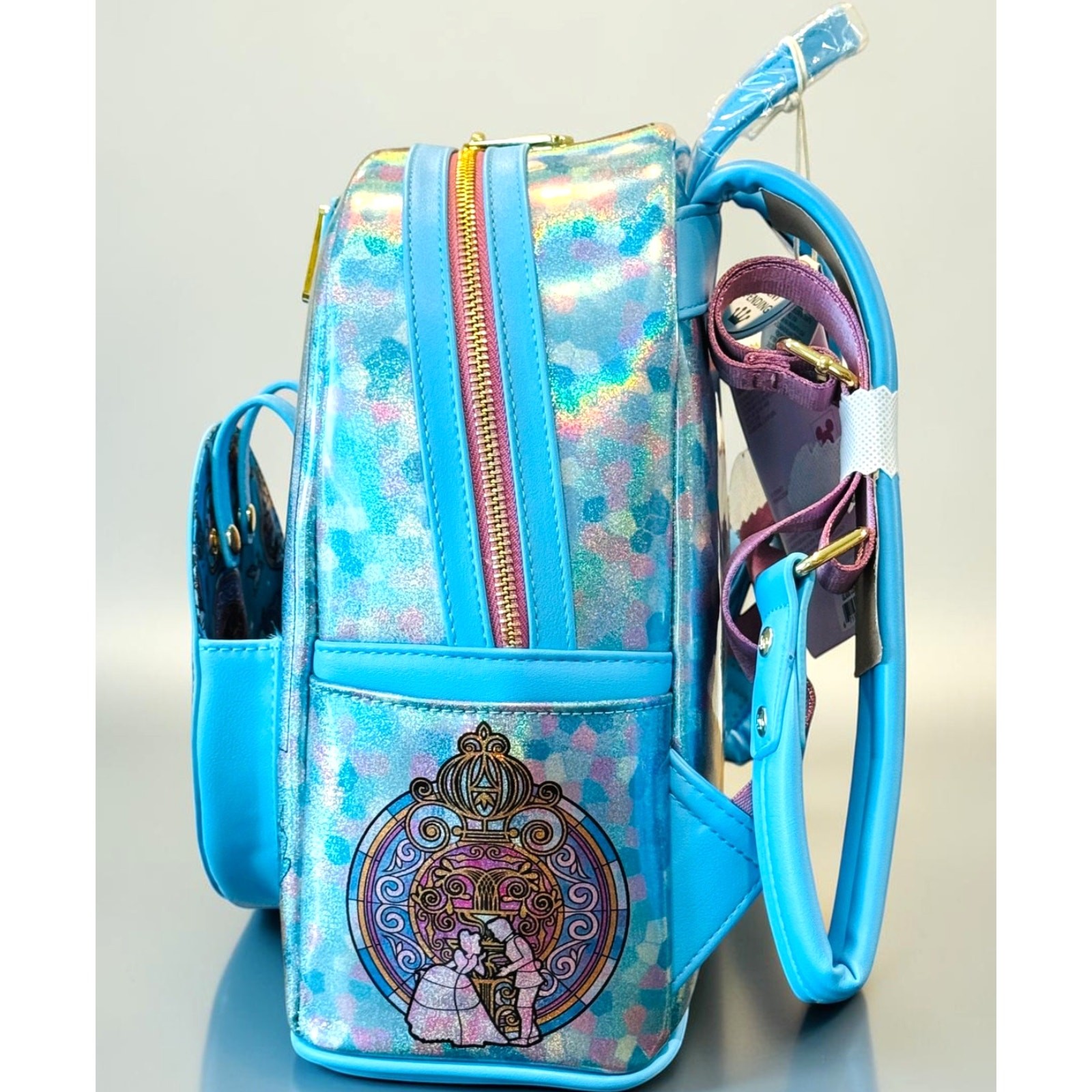 2026 Loungefly Disney Cinderella Stained Glass Mini Backpack NWT Princess Blue