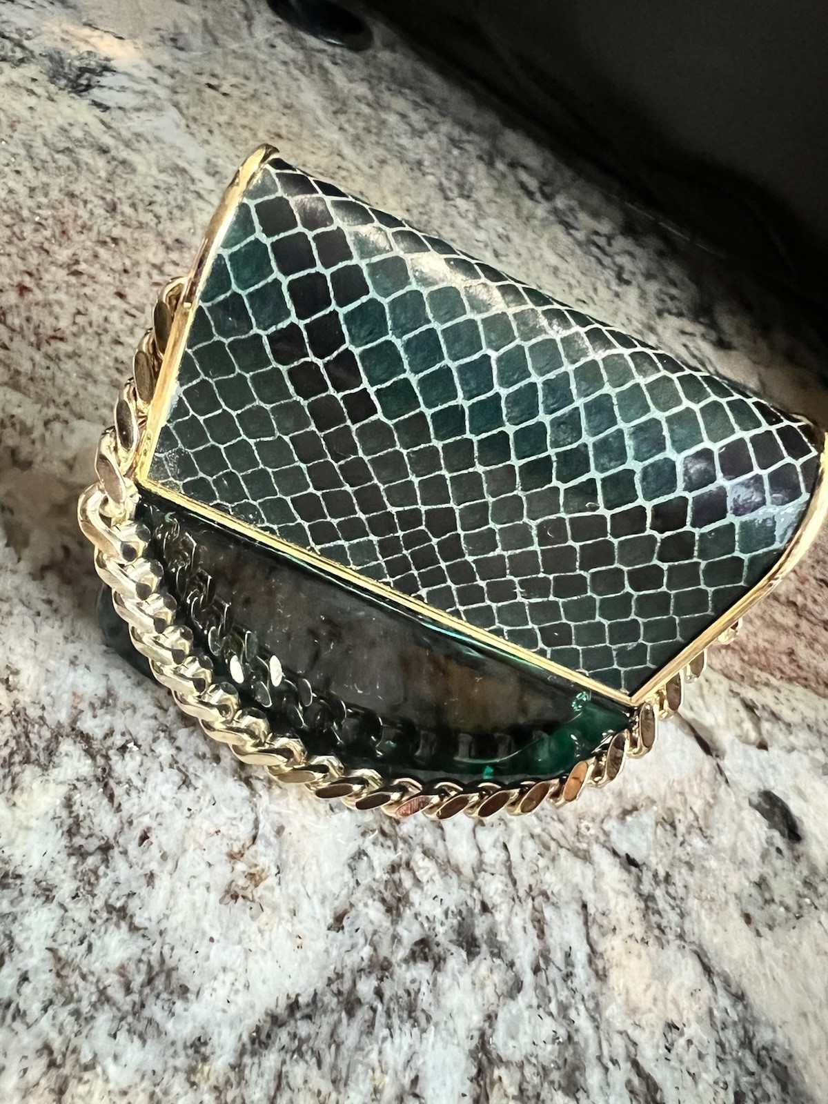 Marc Jacobs Green/Black Snake Print Mini Clutch Magnetic w/Gold Chain Strap