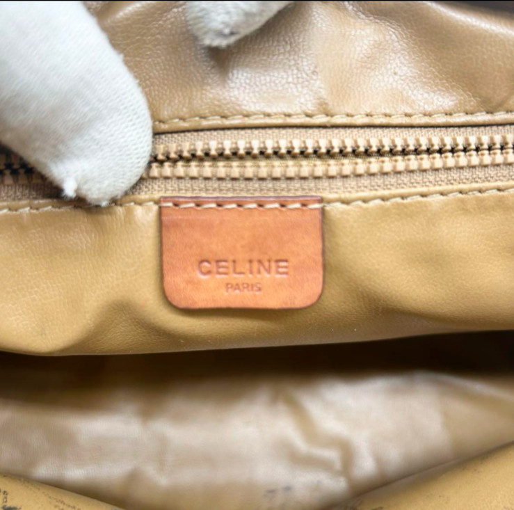 CELINE Macadam Clutch Bag Pouch PVC Beige Leather M07