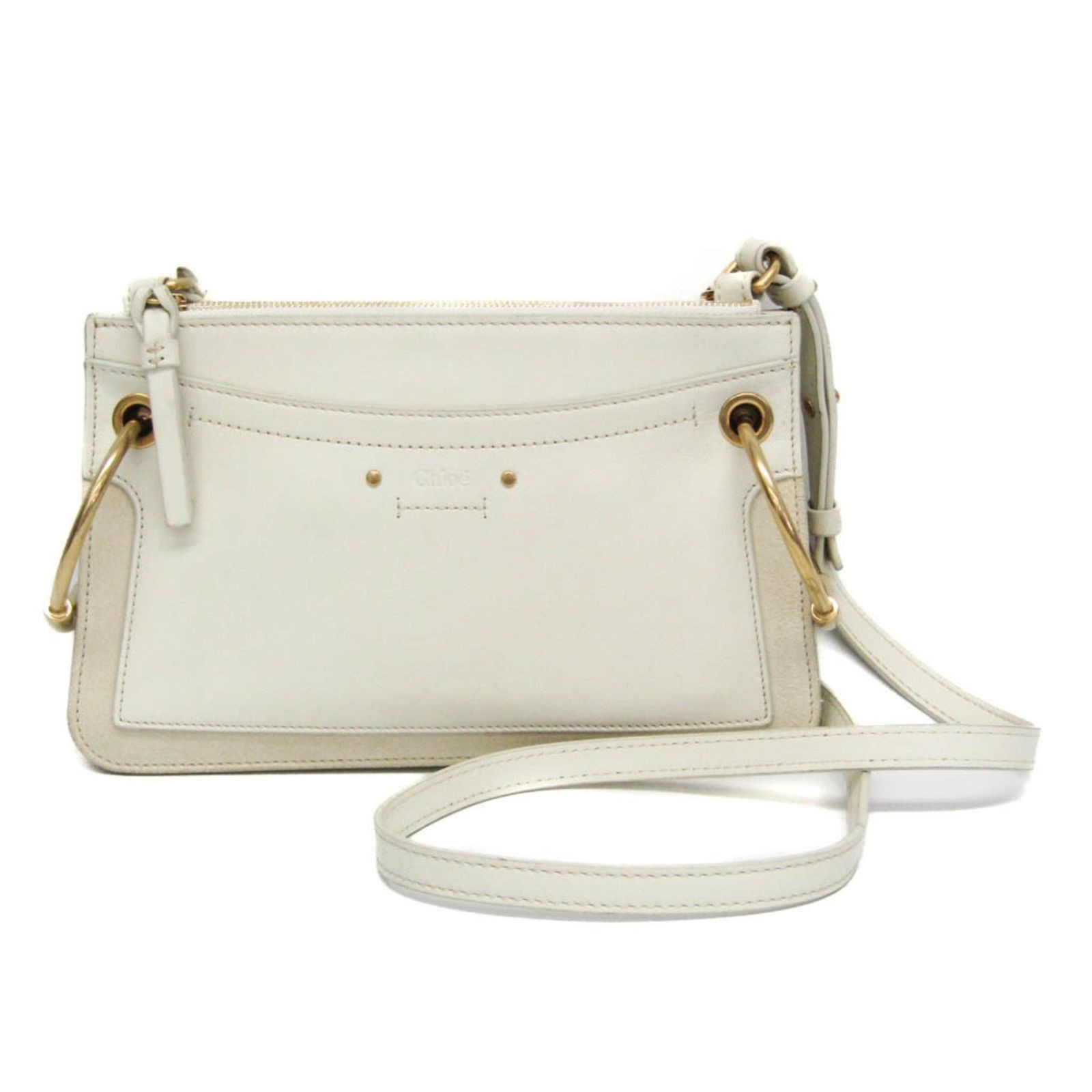 Chloe Roy Leather Suede Shoulder Crossbody Bag White Vintage 16x25x0.5cm