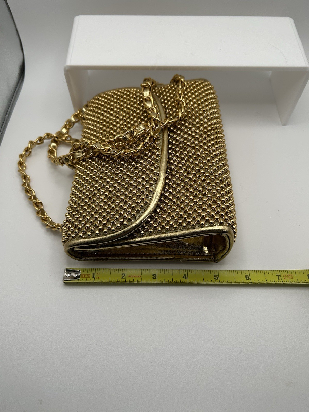 Warren Reed Gold Beaded Clutch Evening Bag Gold Chain Strap Dressy Purse. D5