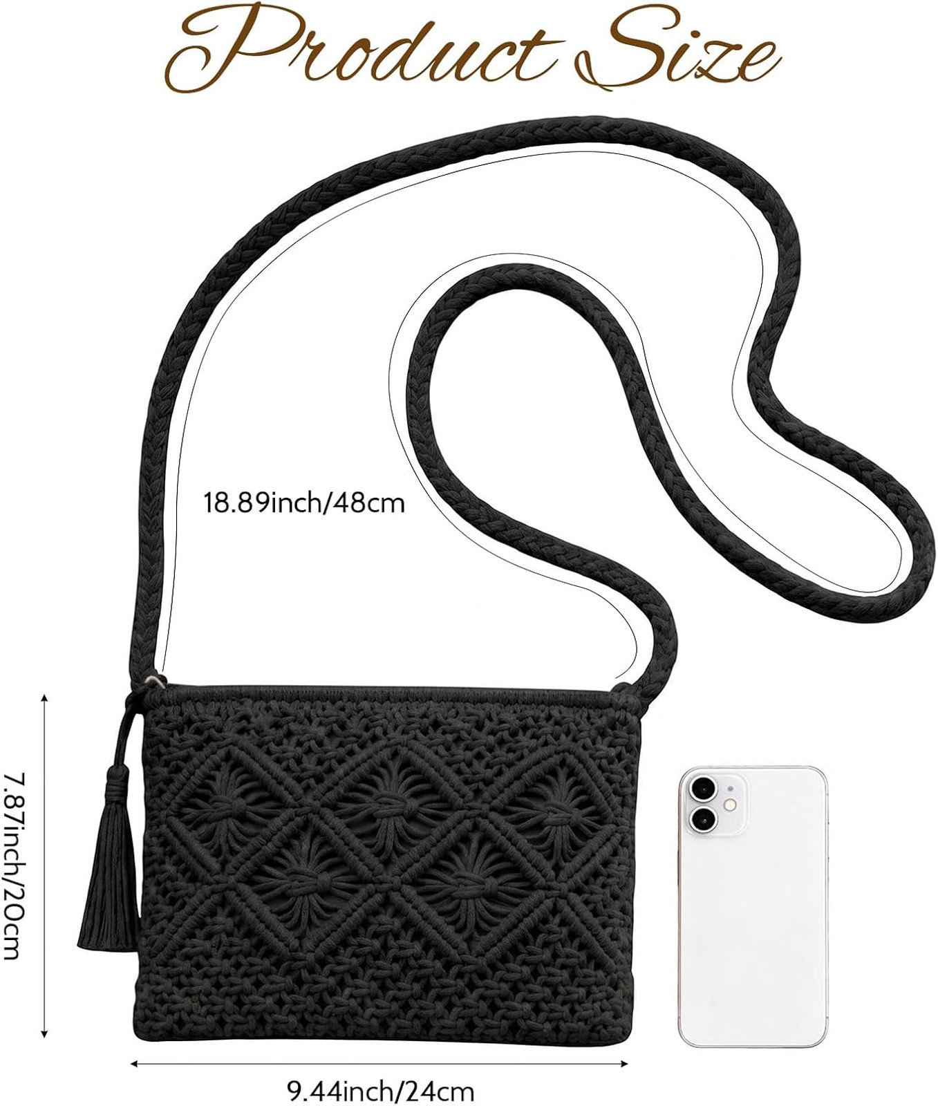 Women’s Crossbody Handbag Cotton Rope Boho Shoulder Purse with Tassel for Summer