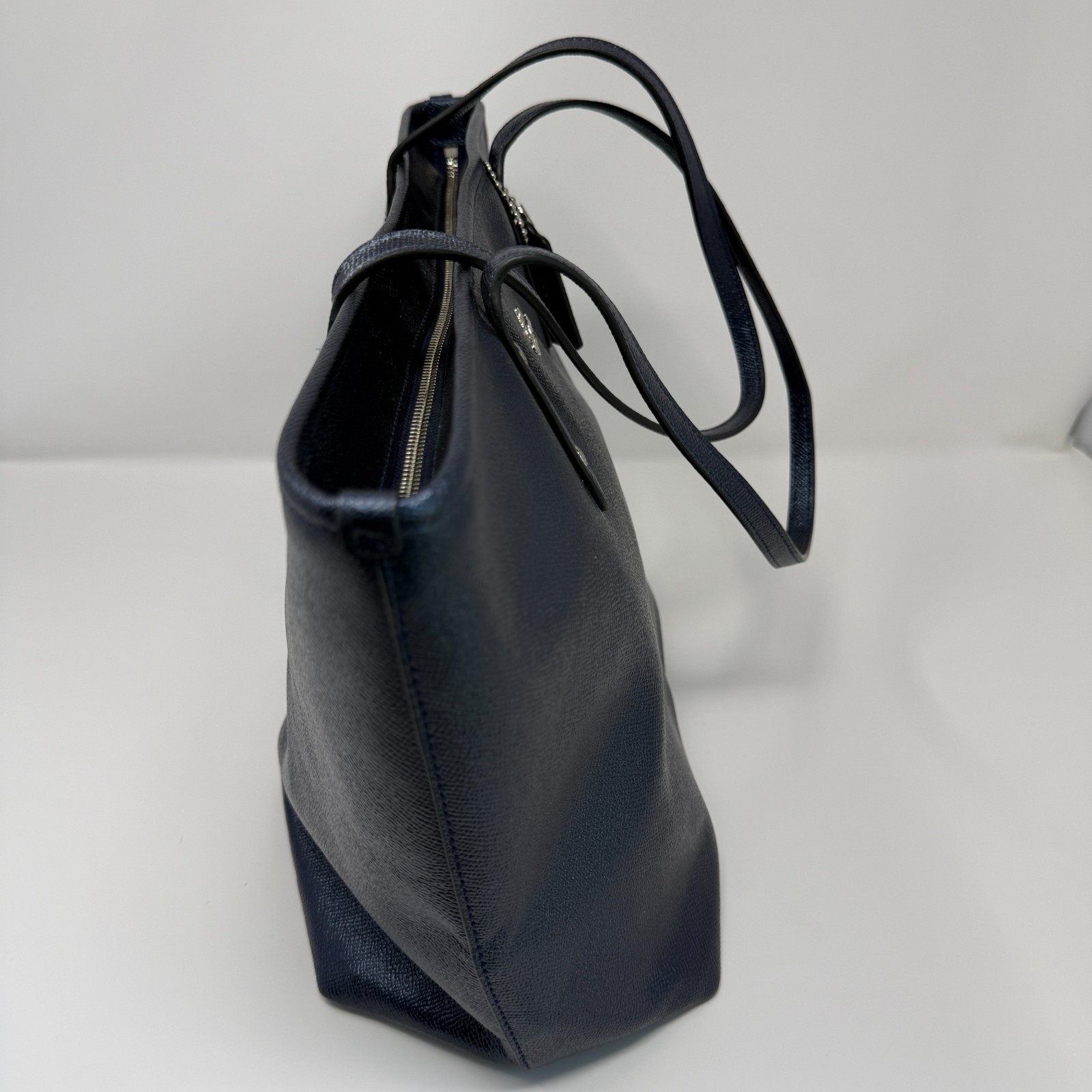Coach City Zip Top Leather Tote Shoulder Bag Metallic Blue Style 27515