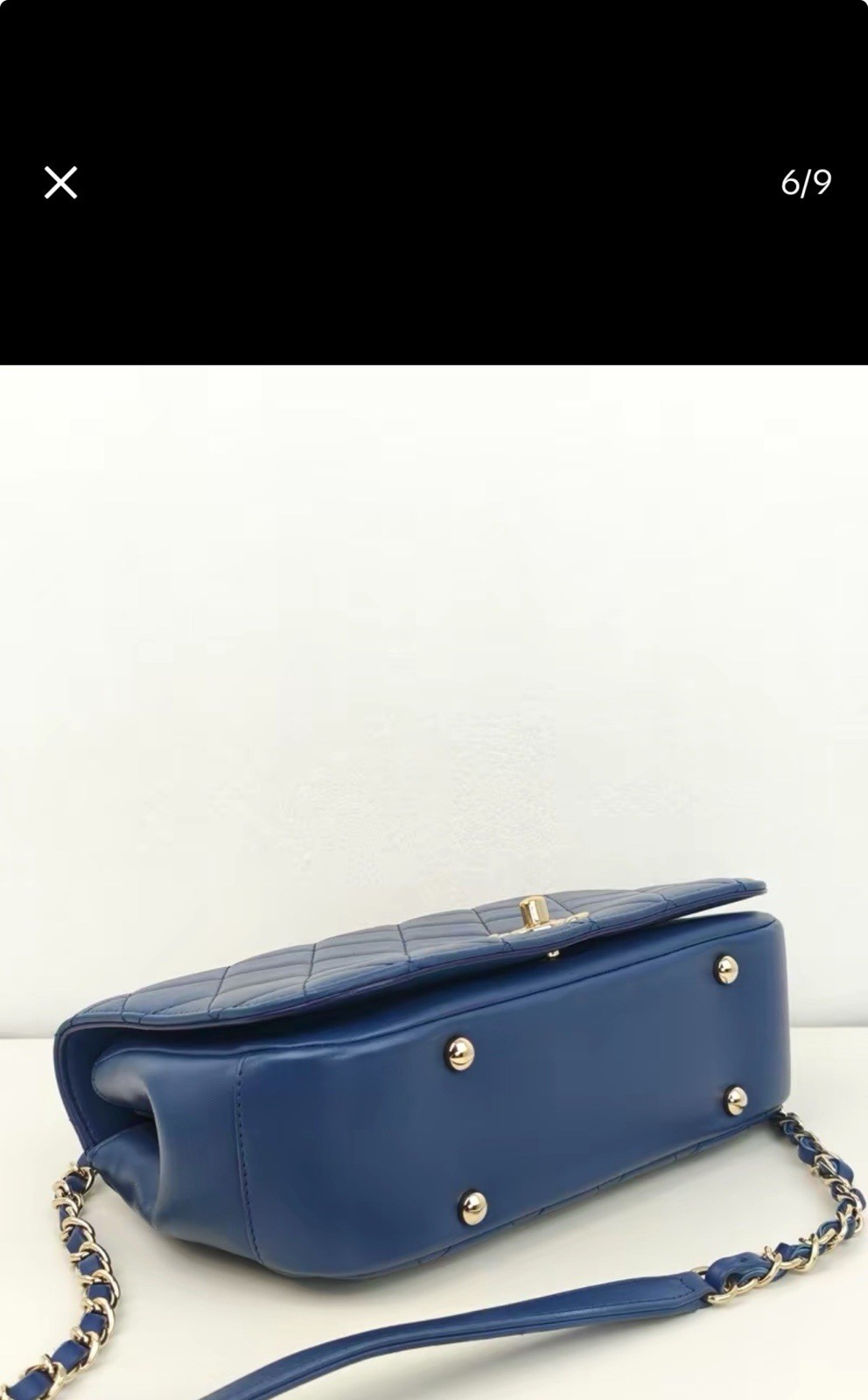 CHANEL Blue Quilted Small Coco Handle Top Handle Bag w/ Gold Chain Strap