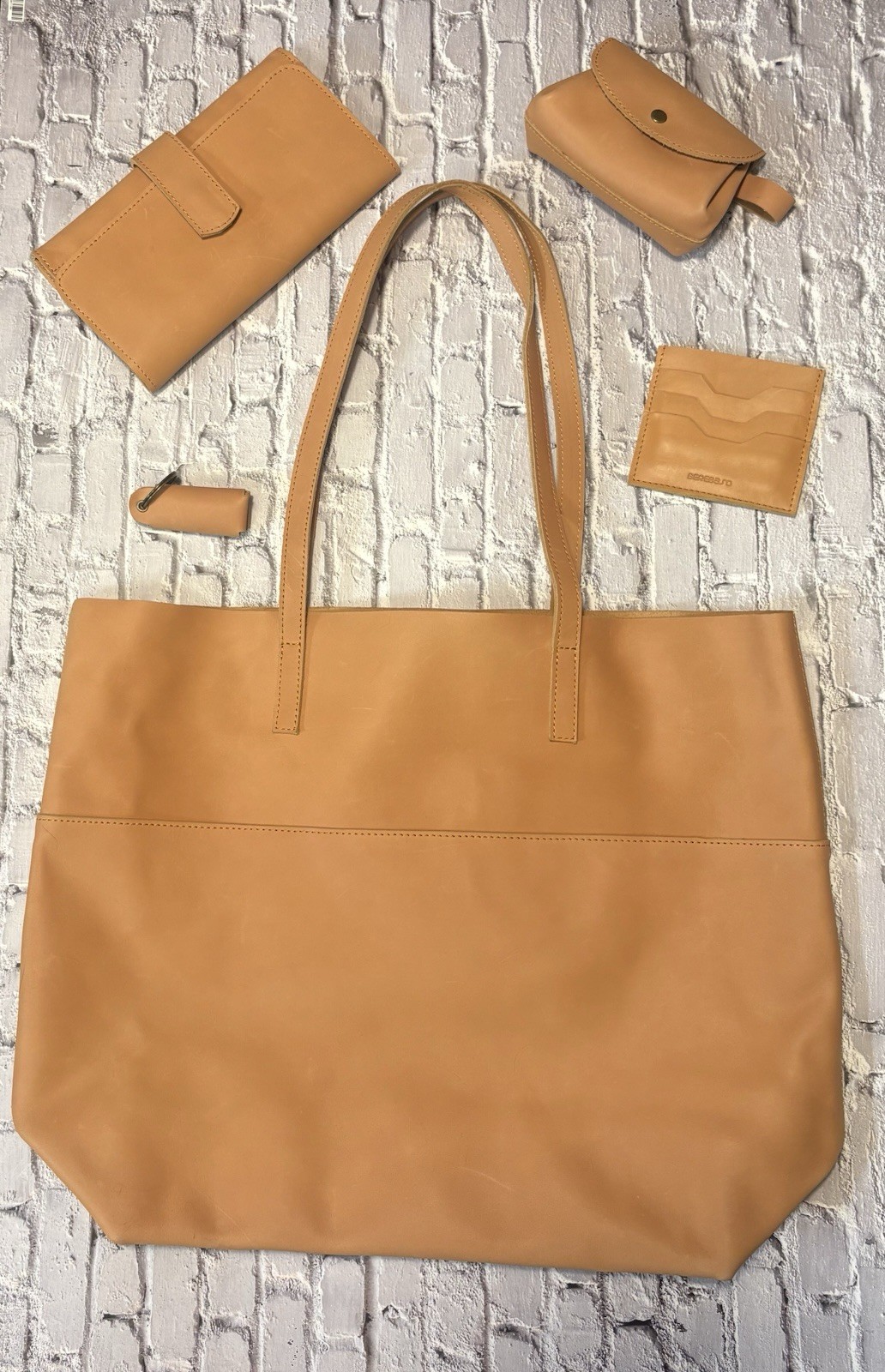 Berebaso Tote Set Genuine Leather Made in Ethiopia 5 Pieces Tan