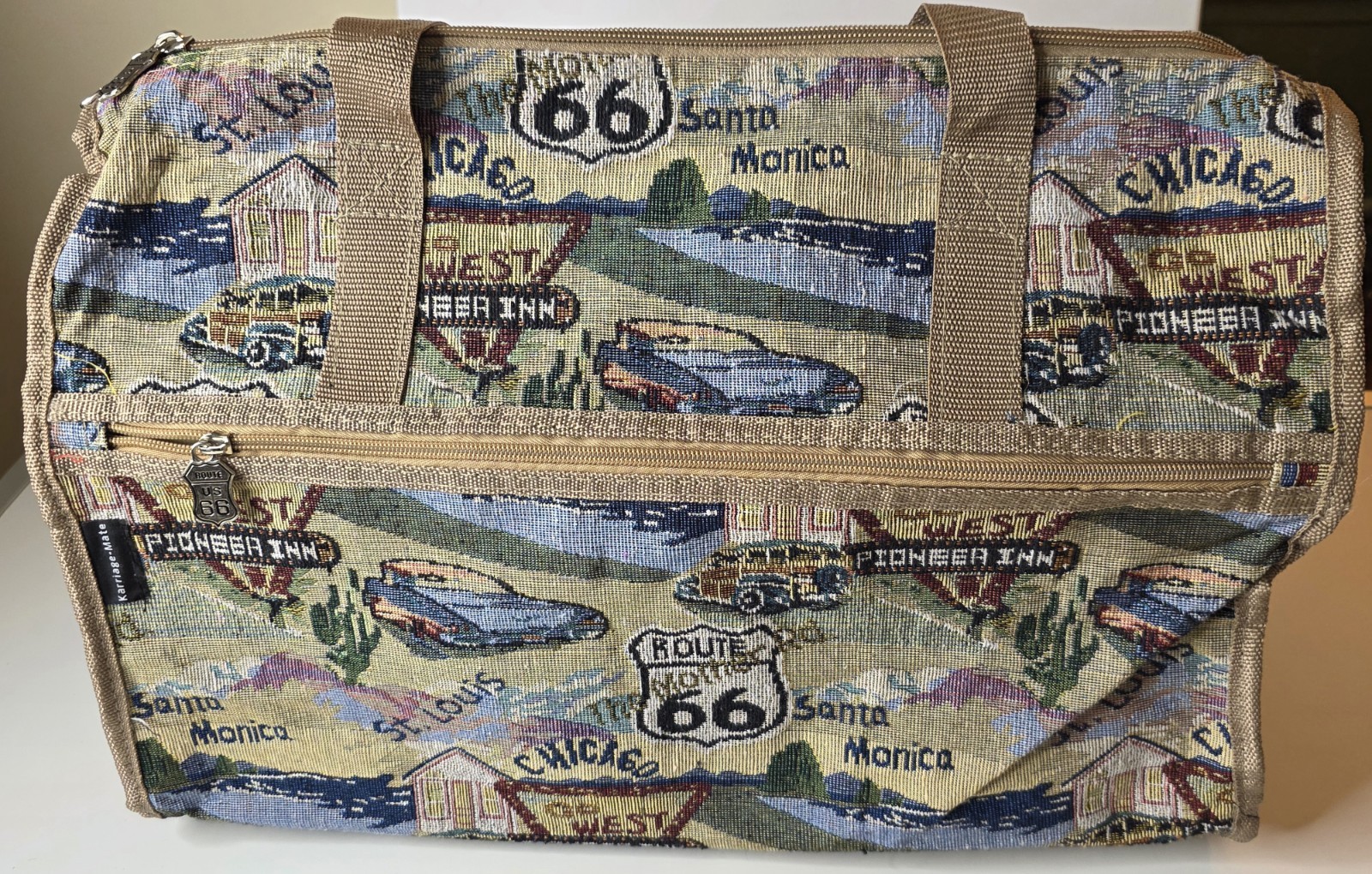 Karriage Mate Route 66 Tapestry Travel Vacay Overnight Tote Bag Maps Cars 14×18