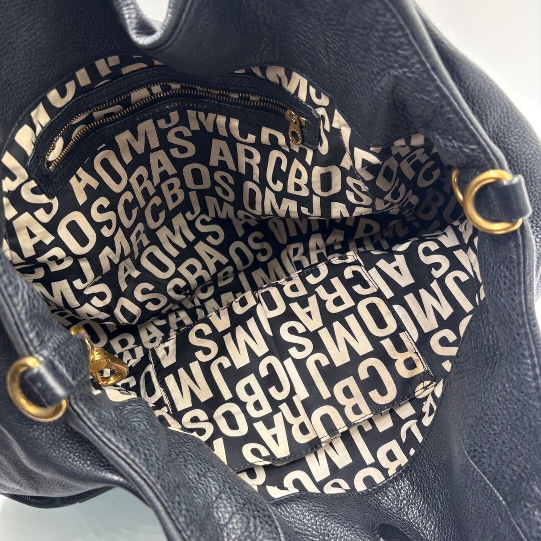 Marc by Marc Jacobs Q Fran Black Leather 2 Way Handbag Tote Bag Gold Logo Large