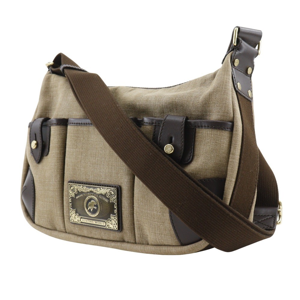 HUNTING WORLD Shoulder Bag Hobo bag beige canvas Women
