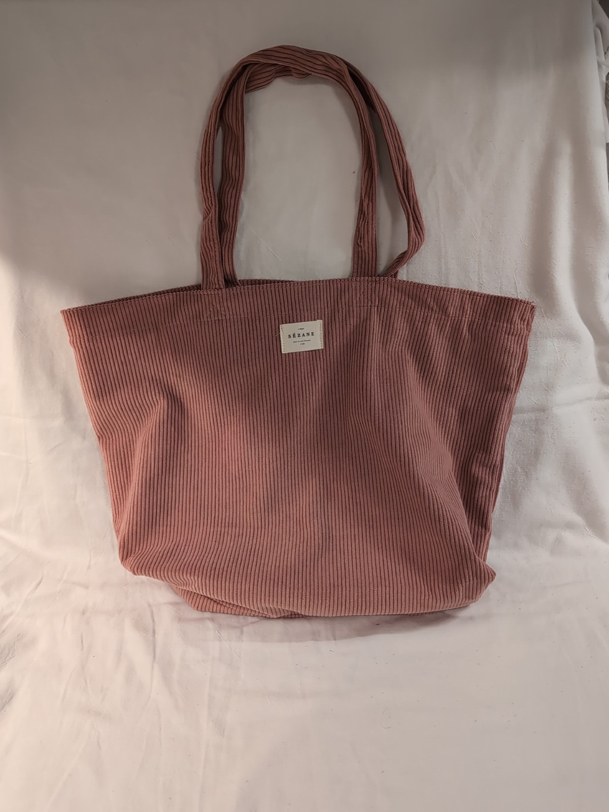 Sezane Paris Large Pink Corduroy Shopper Tote Bag Fashion Parisian French Boho