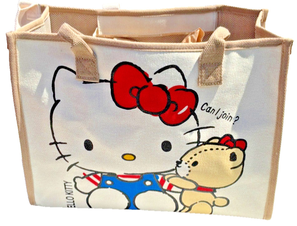 Hello Kitty Versatile Canvas Tote Bag Front All-Over Print Piping Detail