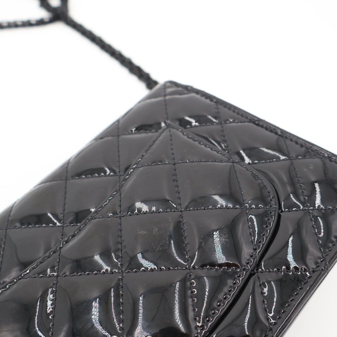 Authentic CHANEL 2.55 Matelasse Patent Leather Chain Wallet