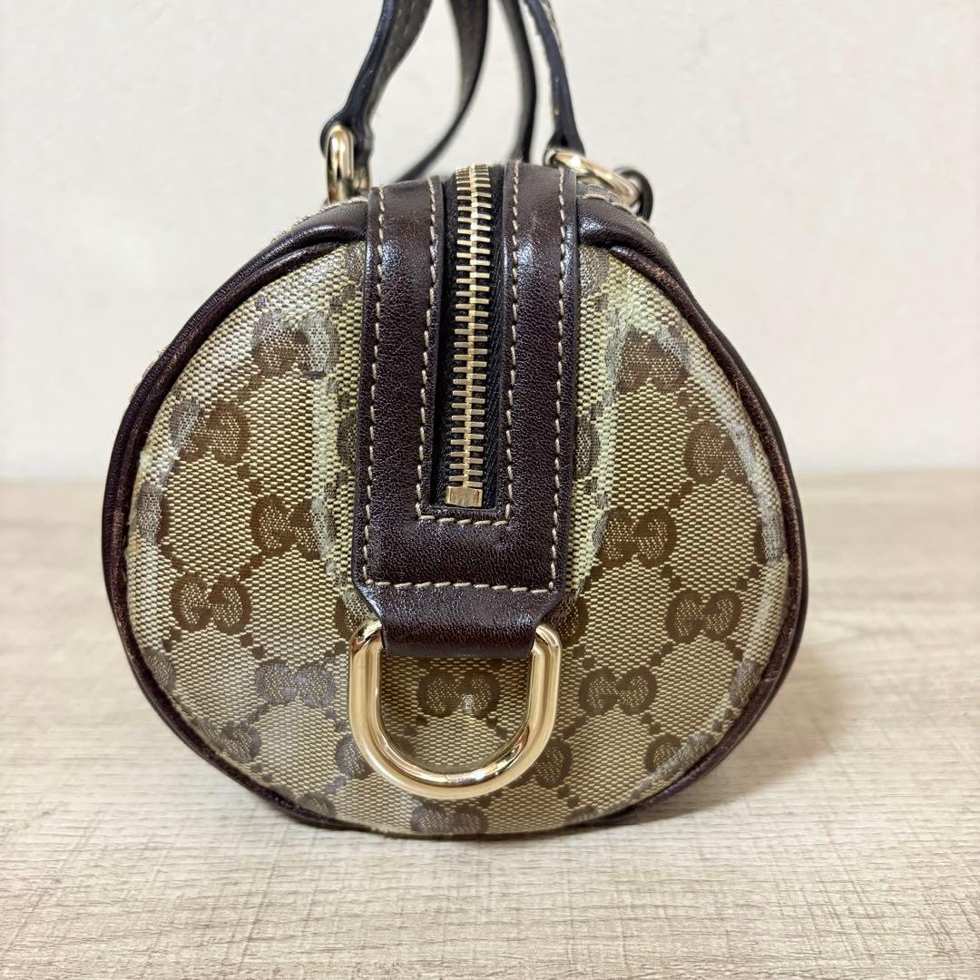 Authentic GUCCI Mini Boston Bag Brown Coated Leather 14cm x 27cm x 13cm Damaged