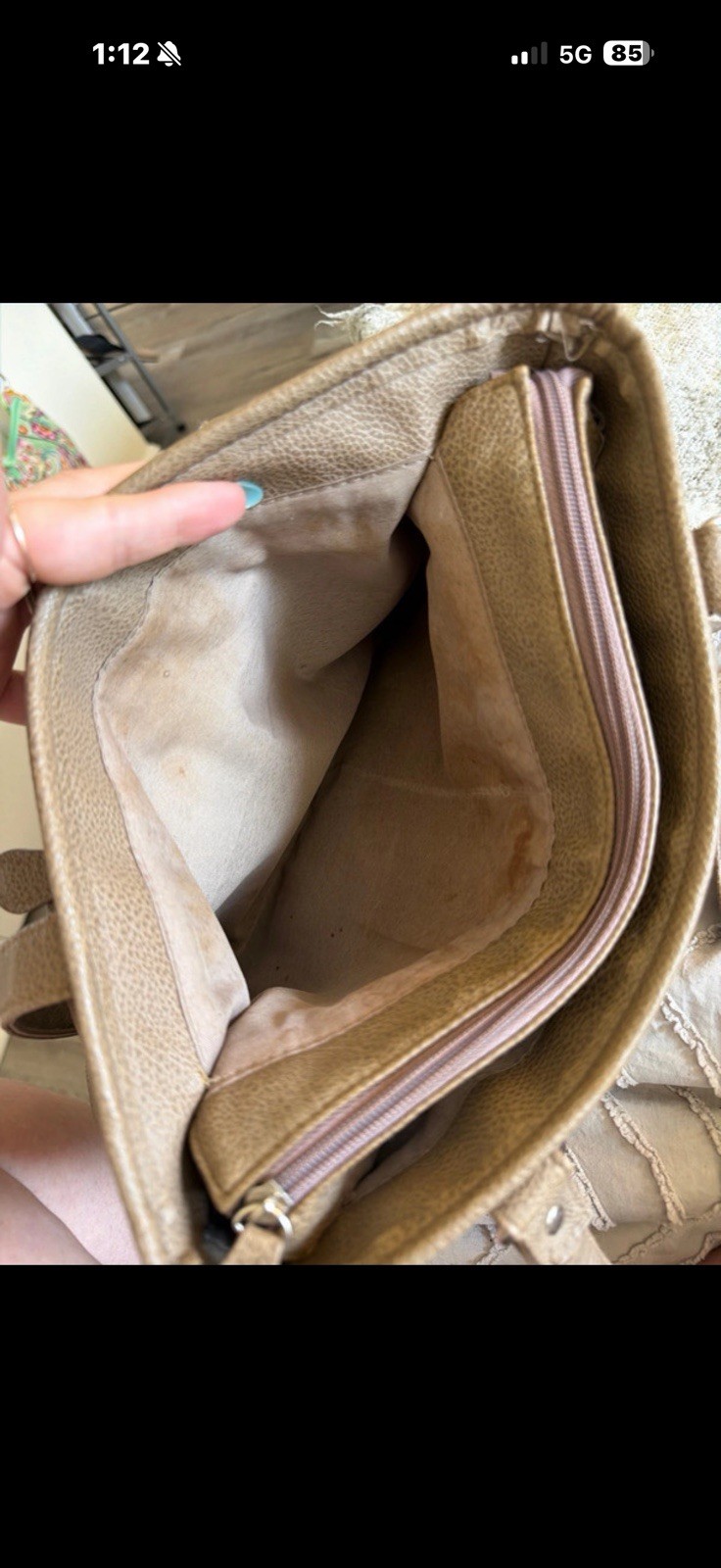 Brown Pebbled Shoulder Bag Double Handles Zip Top Buckle Pockets Medium