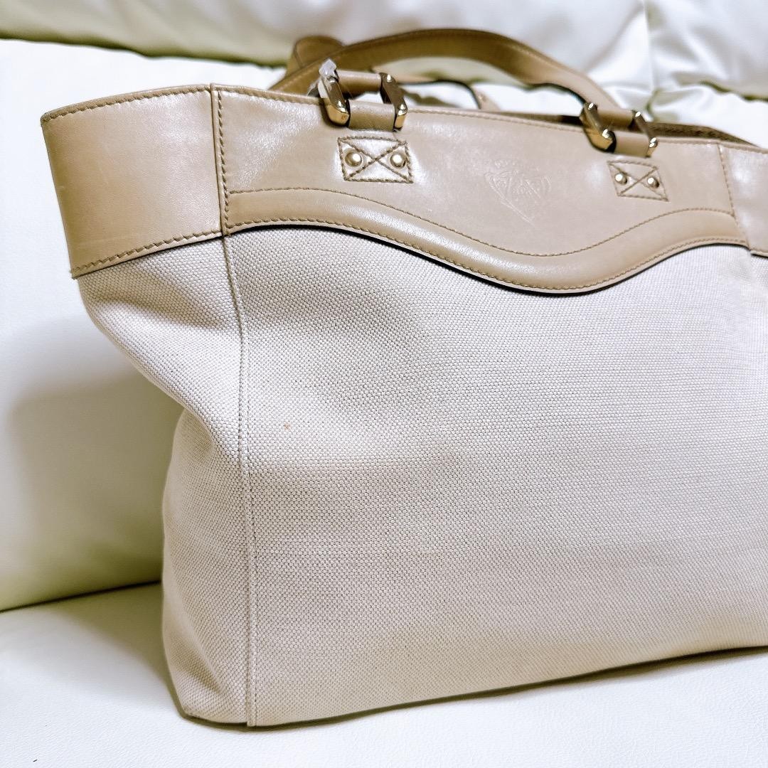 GUCCI Canvas Leather Tote Bag Beige Women Auth 10.62 x 10.23 x 4.72inch