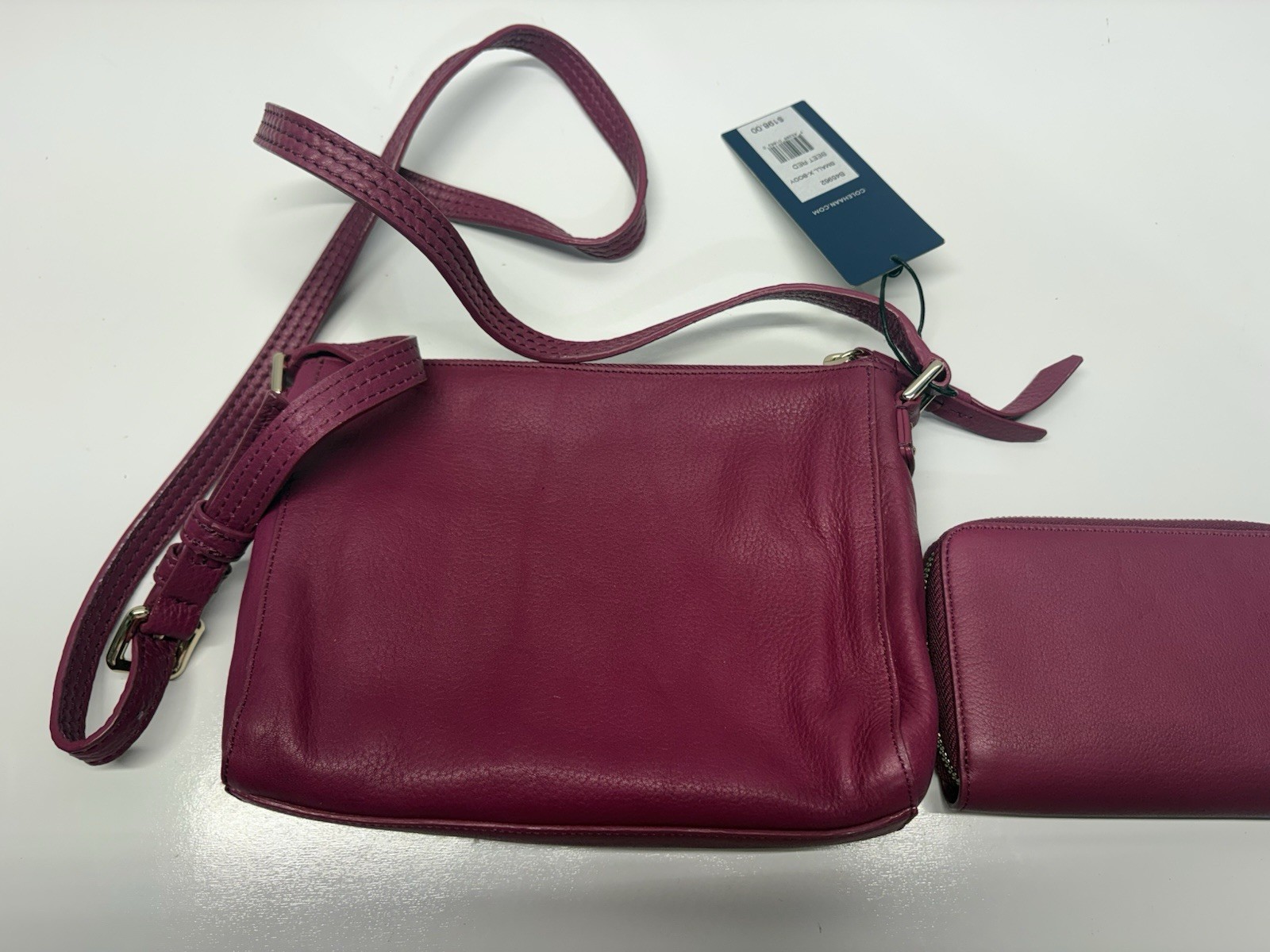 NWT COLE HAAN Purple Magenta Pebble Leather Crossbody Bag With Matching Wallet