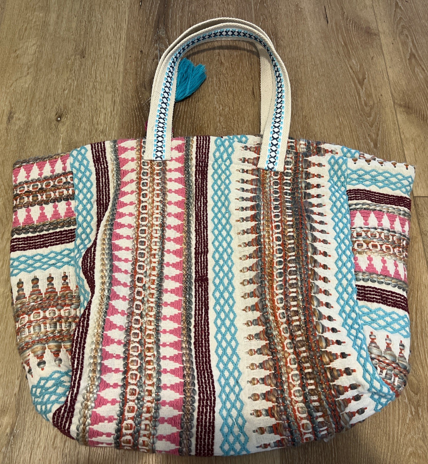 Nalini Large Embroidered / Woven Tote Tassel Boho Colorful