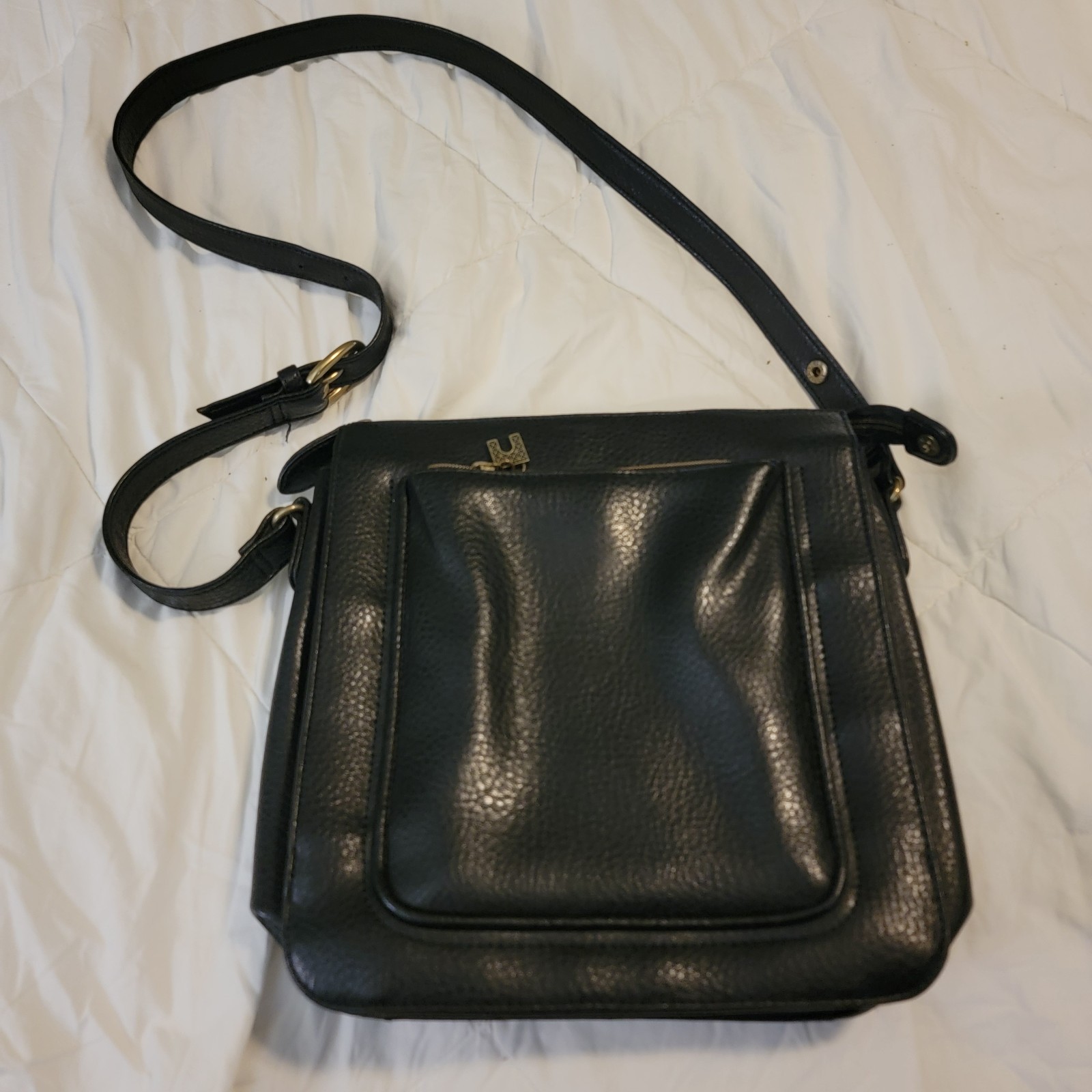 Relic Black Pebbled Purse Multicompartment NWOT RL6154 11×11 Inch Gold Zipper