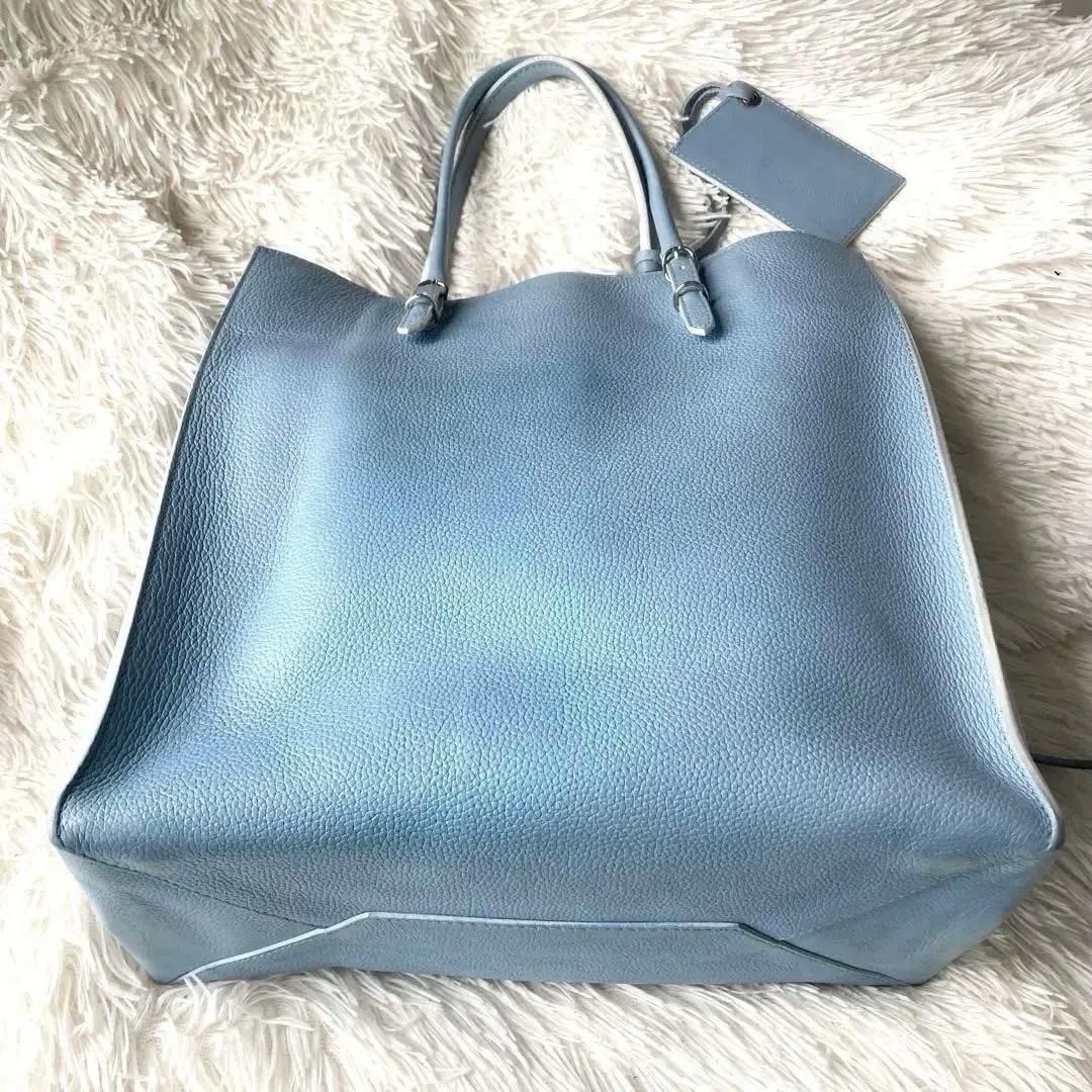 BALENCIAGA Papier A4 Leather Tote Bag Light Blue Shoulder Bag Pre-Owned