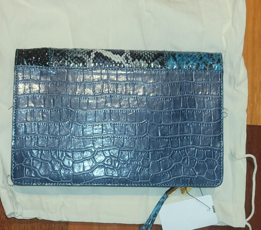 STELLA McCARTNEY “WAVERLY” Exotic Skins Vegan Leather Blue Clutch – retail $1055