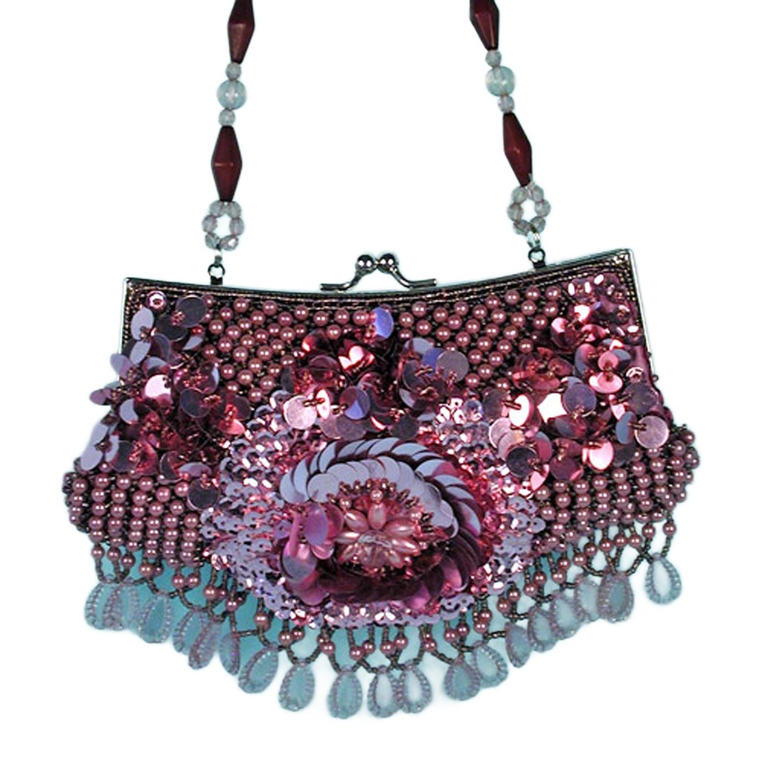 Cheap Evening Bag Copper Color Beads and Sequins w/Fringe & Sholder Strap – P604
