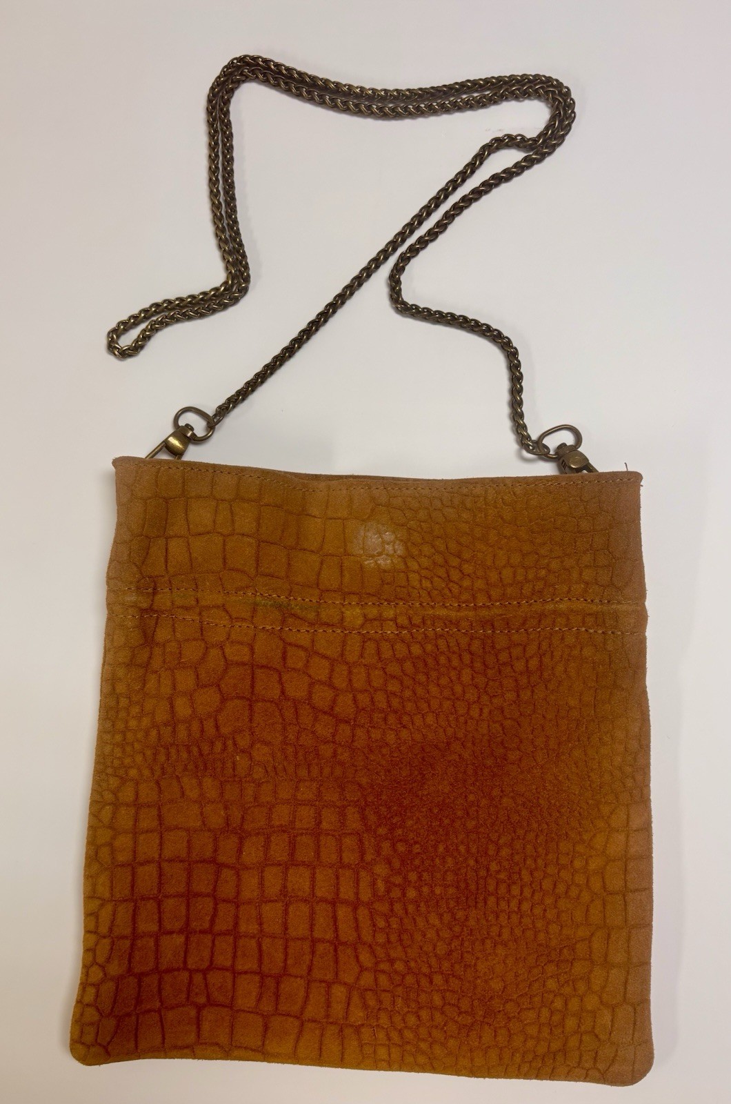 FREE PEOPLE Brown Embossed Suede Crossbody/Shoulder Bag Chain Strap NICE!