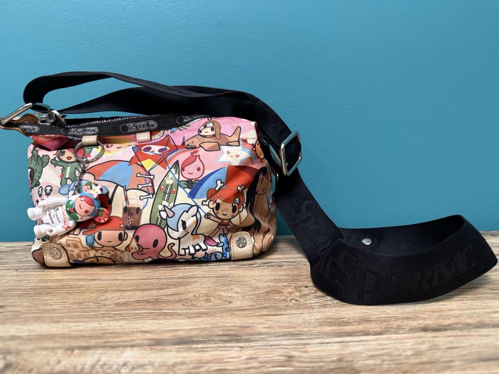 Tokidoki x LeSportsac Spiaggia Small Cleo Crossbody Bag Purse Rare Figure Charm