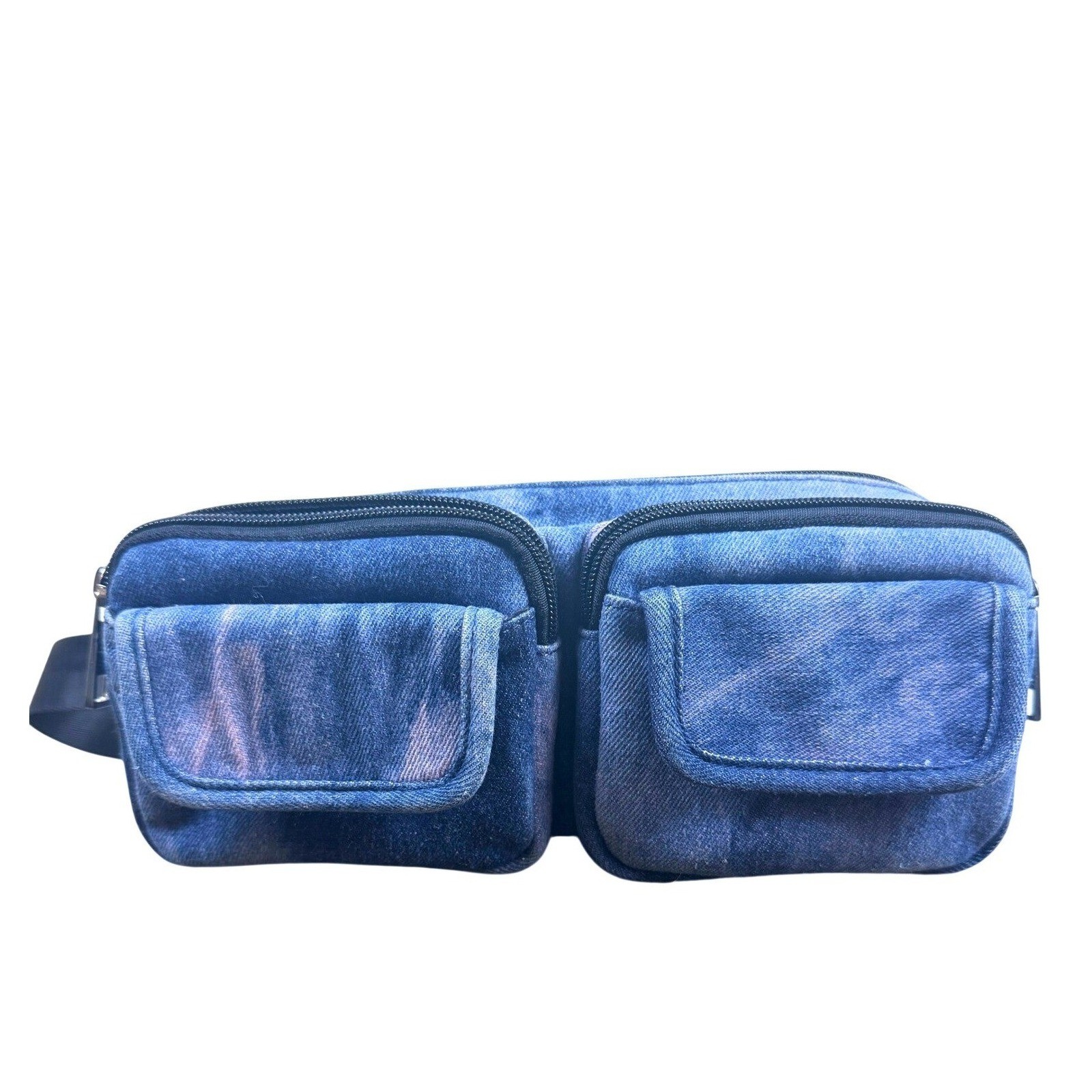 Forever 21 Fanny Pack OS Blue Denim Acid Wash Utility Y2K Adjustable Belt Bag
