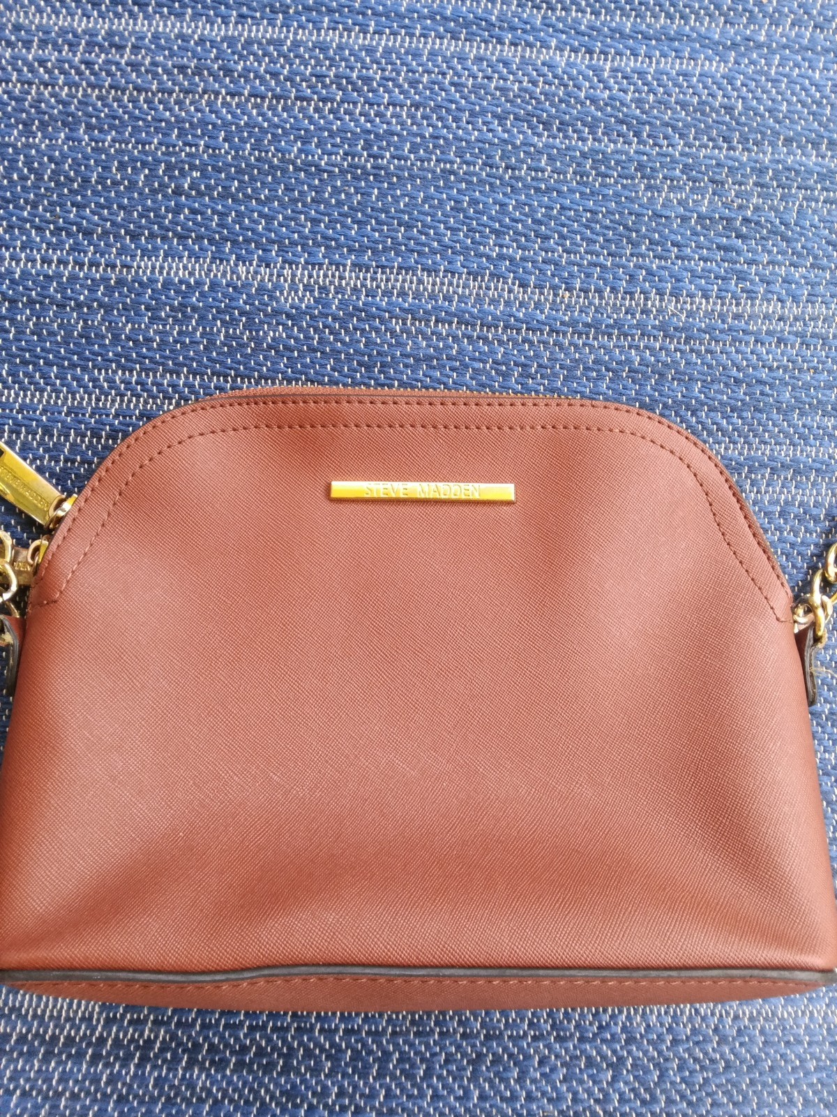 STEVE MADDEN Small Crossbody handbag Vegan Brown Leather & Gold Chain EXCELLENT!